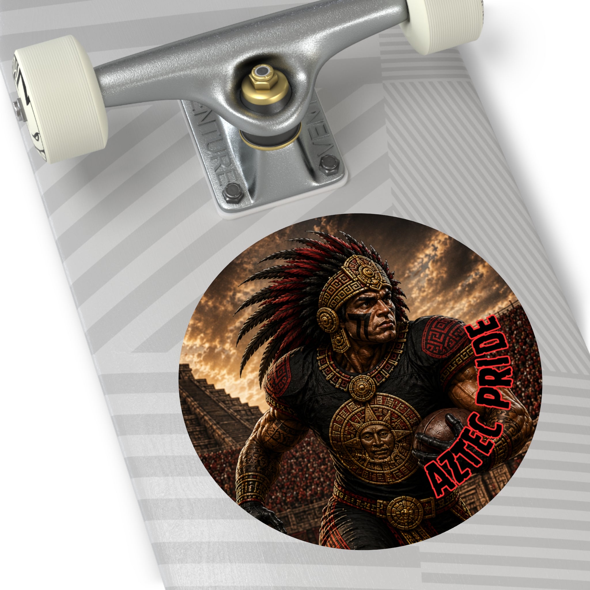 Aztec Football Running Back Warrior Round Vinyl Sticker - Waterproof Matte Decal 2”-6” | Aztec-Inspired AI Art | GringoArte