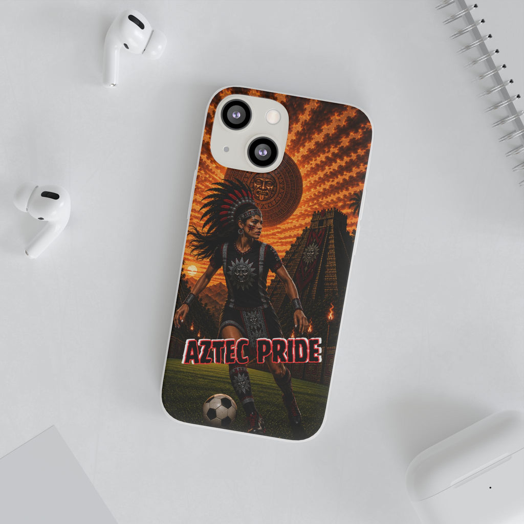 Aztec Soccer Female Warrior – Flexi Phone Case (iPhone & Samsung • Clear TPU • Made & Shipped in the USA • 🚚 FREE USA Shipping • Personalized Option)
