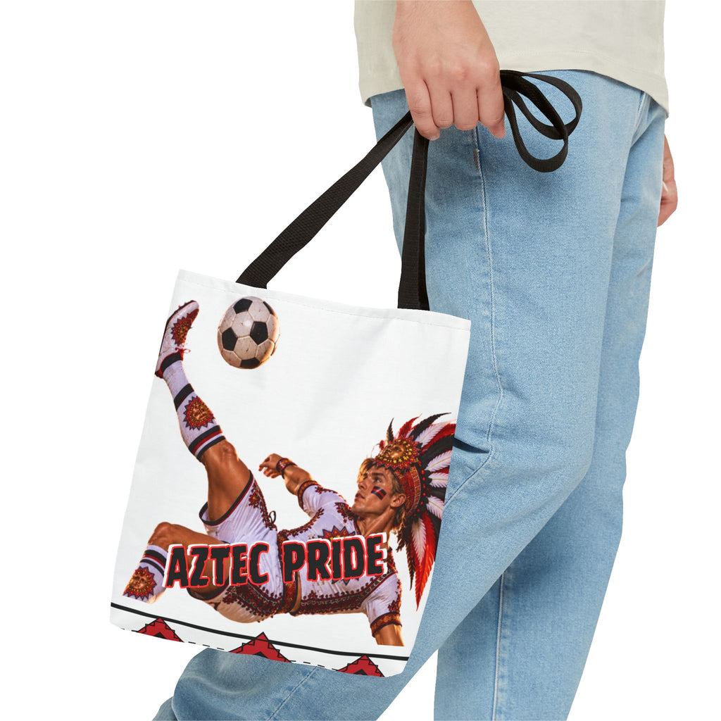 Aztec Soccer Warrior Tote Bag | Aztec-Inspired AI Art • Made & Shipped in the USA • 🚚 FREE USA Shipping • FREE Personalization
