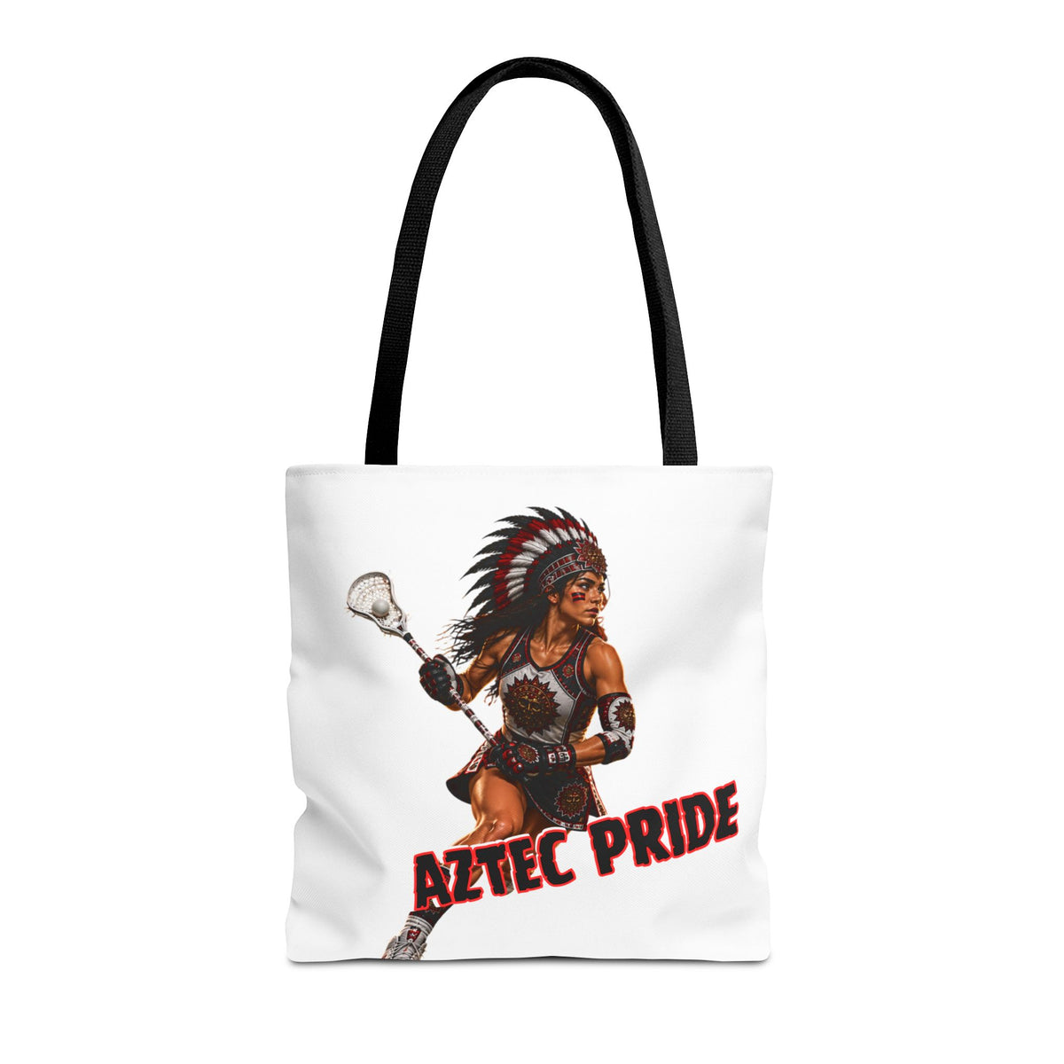 Aztec Lacrosse Female Warrior Tote Bag | Aztec-Inspired AI Art • Made & Shipped in the USA • 🚚 FREE USA Shipping • FREE Personalization