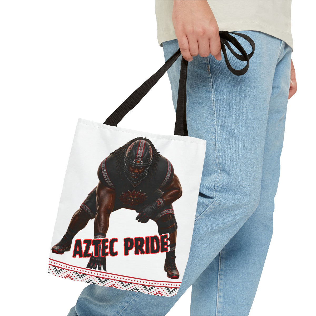 Aztec Football O-Line Warrior Tote Bag | Aztec-Inspired AI Art • Made & Shipped in the USA • 🚚 FREE USA Shipping • FREE Personalization