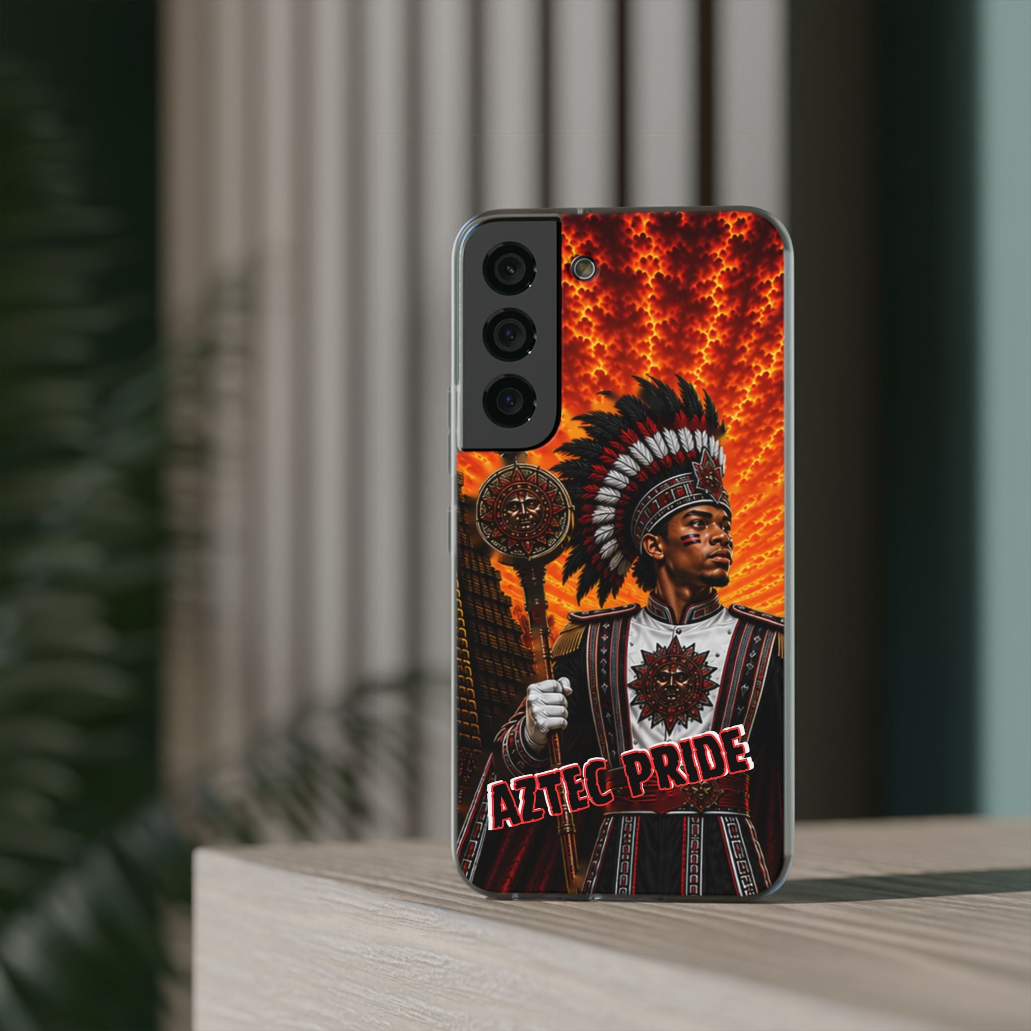 Aztec Drum Major Warrior – Flexi Phone Case (iPhone & Samsung • Clear TPU • Made & Shipped in the USA • 🚚 FREE USA Shipping • Personalized Option)