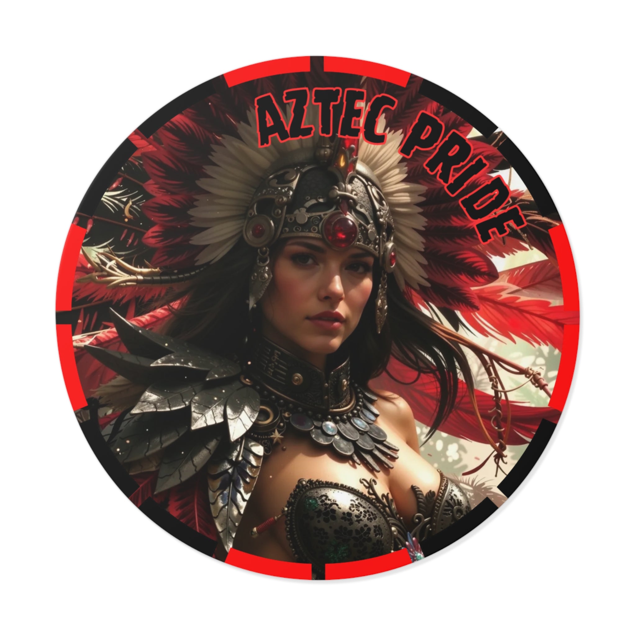 Aztec Blood Feather Goddess Round Vinyl Sticker – Waterproof Matte Decal (2”–6”)