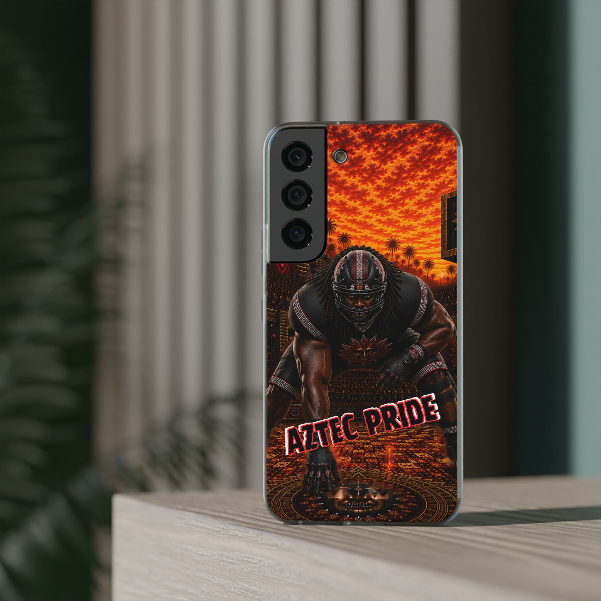 Aztec Football Warrior – Flexi Phone Case (iPhone & Samsung • Clear TPU • Made & Shipped in the USA • 🚚 FREE USA Shipping • Personalized Option)