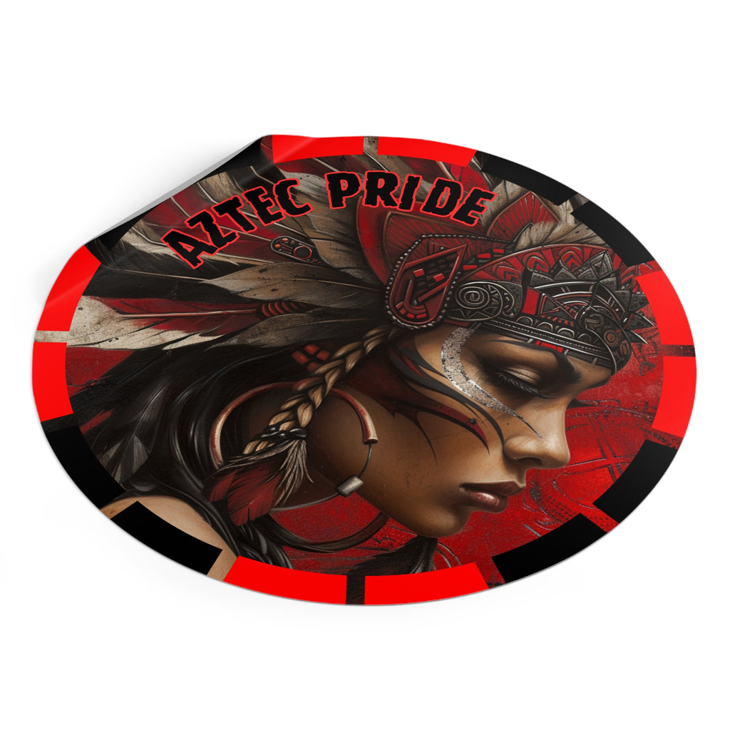 Aztec Sun Goddess Round Vinyl Sticker – Waterproof Matte Decal (2”–6”)