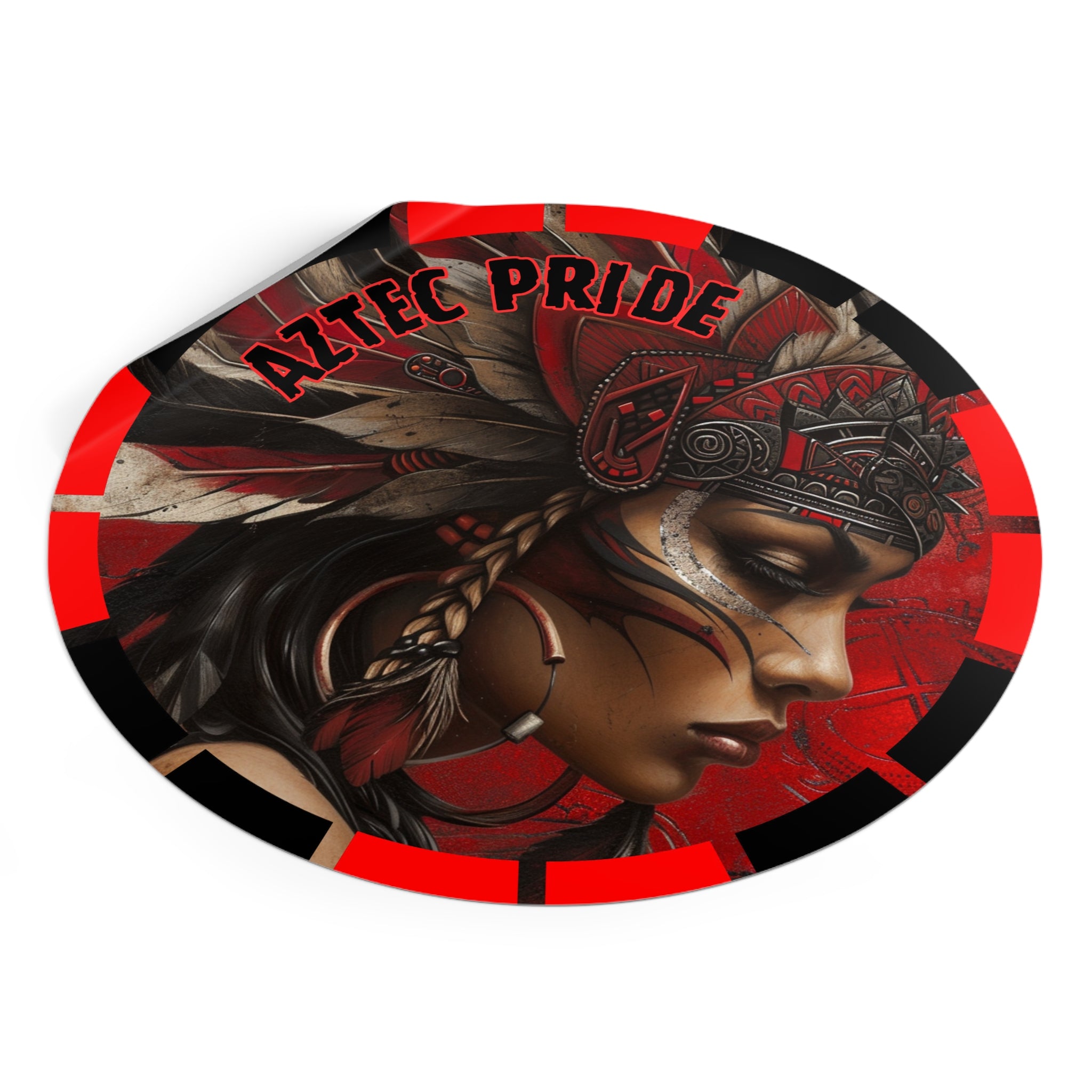 Aztec Sun Goddess Round Vinyl Sticker – Waterproof Matte Decal (2”–6”)