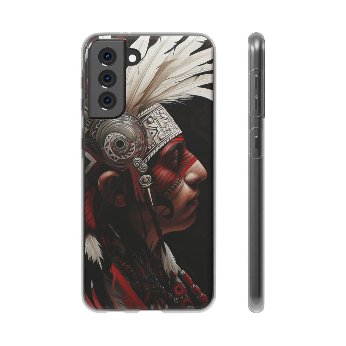 Aztec Warrior King – Flexi Phone Case (iPhone & Samsung • Clear TPU • Made in USA • Personalized Option)