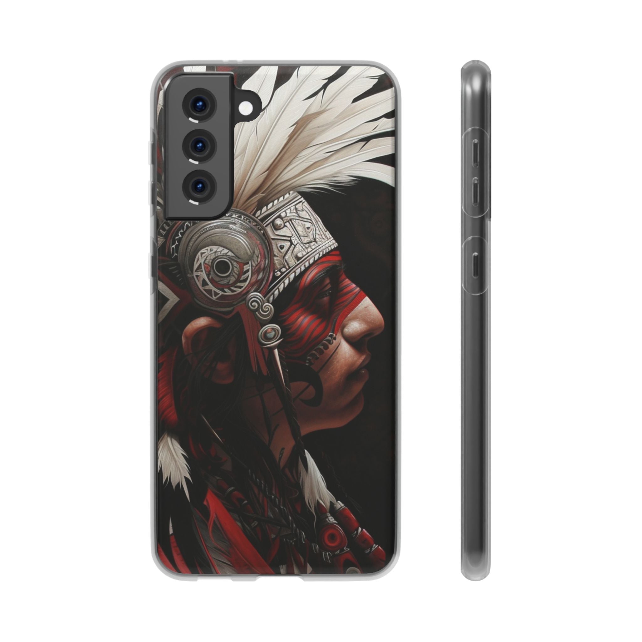 Aztec Warrior King – Flexi Phone Case (iPhone & Samsung • Clear TPU • Made in USA • Personalized Option)