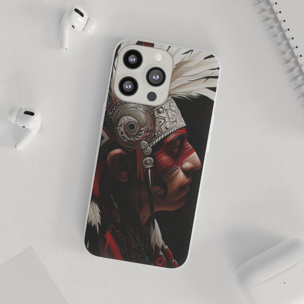 Aztec Warrior King – Flexi Phone Case (iPhone & Samsung • Clear TPU • Made in USA • Personalized Option)
