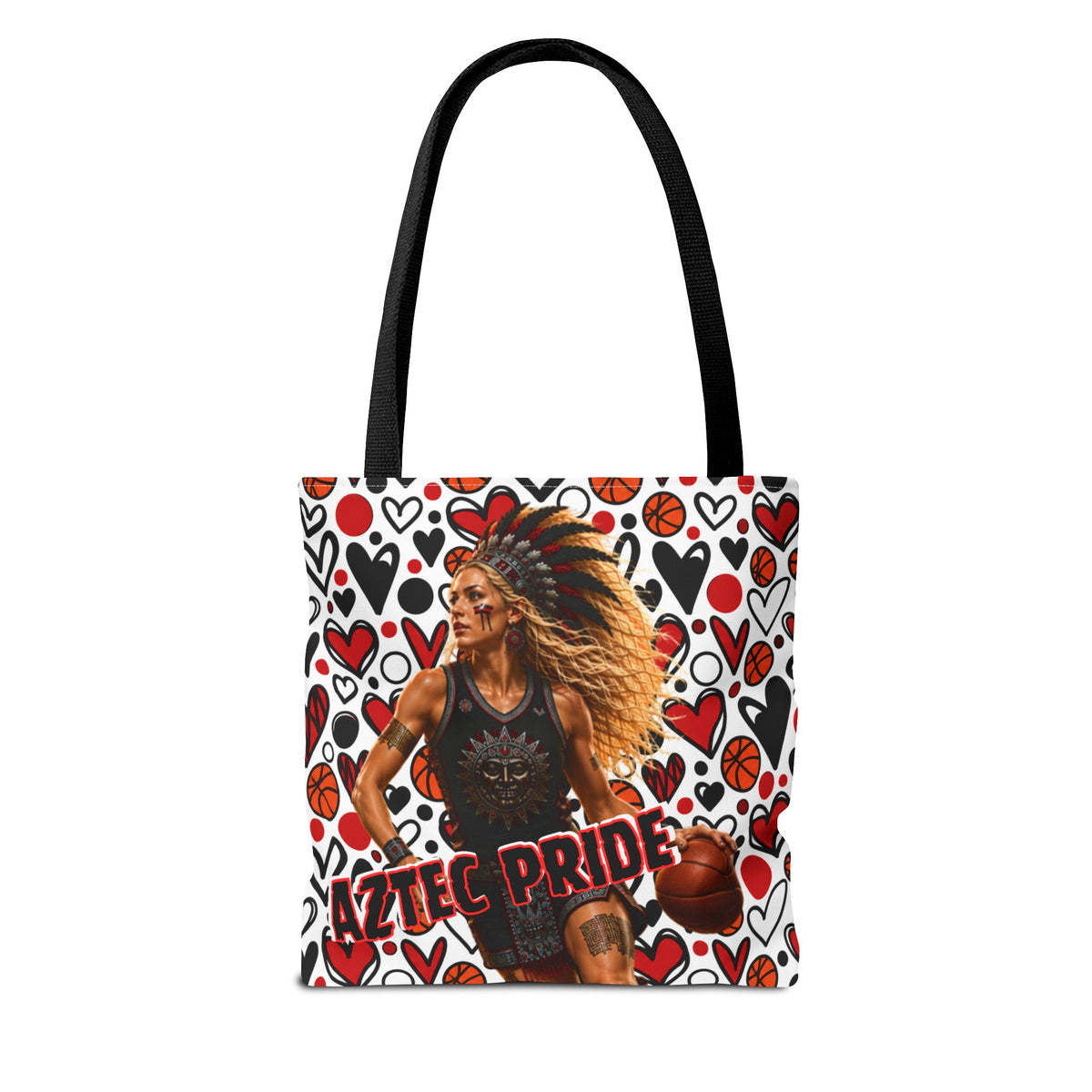 Aztec Basketball Female Warrior Tote Bag | Aztec-Inspired AI Art • Made & Shipped in the USA • 🚚 FREE USA Shipping • FREE Personalization
