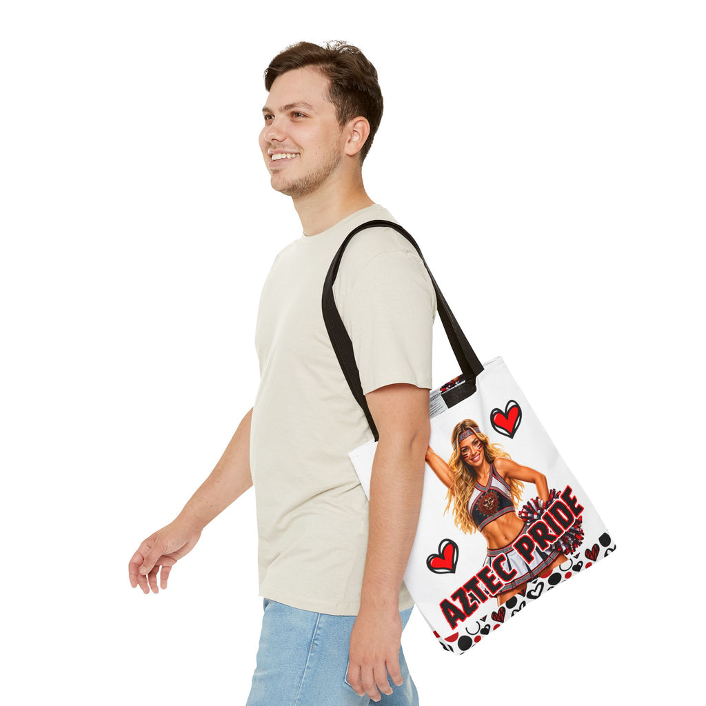 Aztec Cheerleader Warrior Tote Bag | Aztec-Inspired AI Art • Made & Shipped in the USA • 🚚 FREE USA Shipping • FREE Personalization