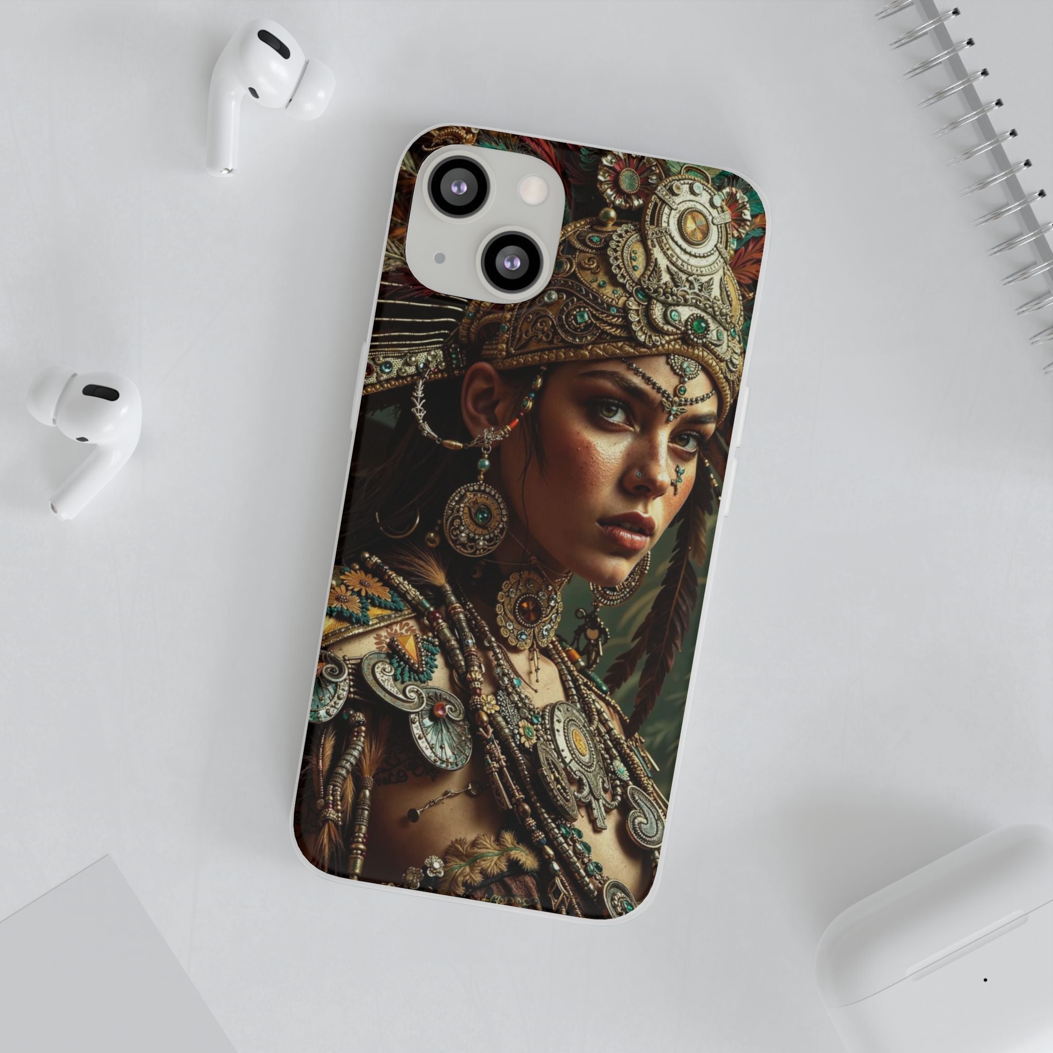 Aztec Warrior Goddess – Flexi Phone Case (iPhone & Samsung • Clear TPU • Made in USA • Personalized Option)