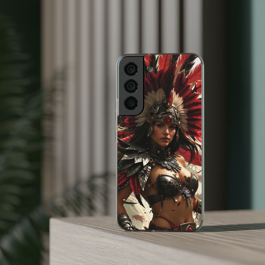 Aztec Blood Feather Goddess – Flexi Phone Case (iPhone & Samsung • Clear TPU • Made in USA • Personalized Option)
