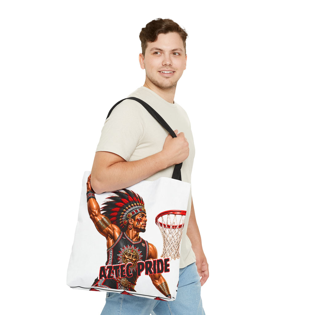 Aztec Basketball Dunk Warrior Tote Bag | Aztec-Inspired AI Art • Made & Shipped in the USA • 🚚 FREE USA Shipping • FREE Personalization