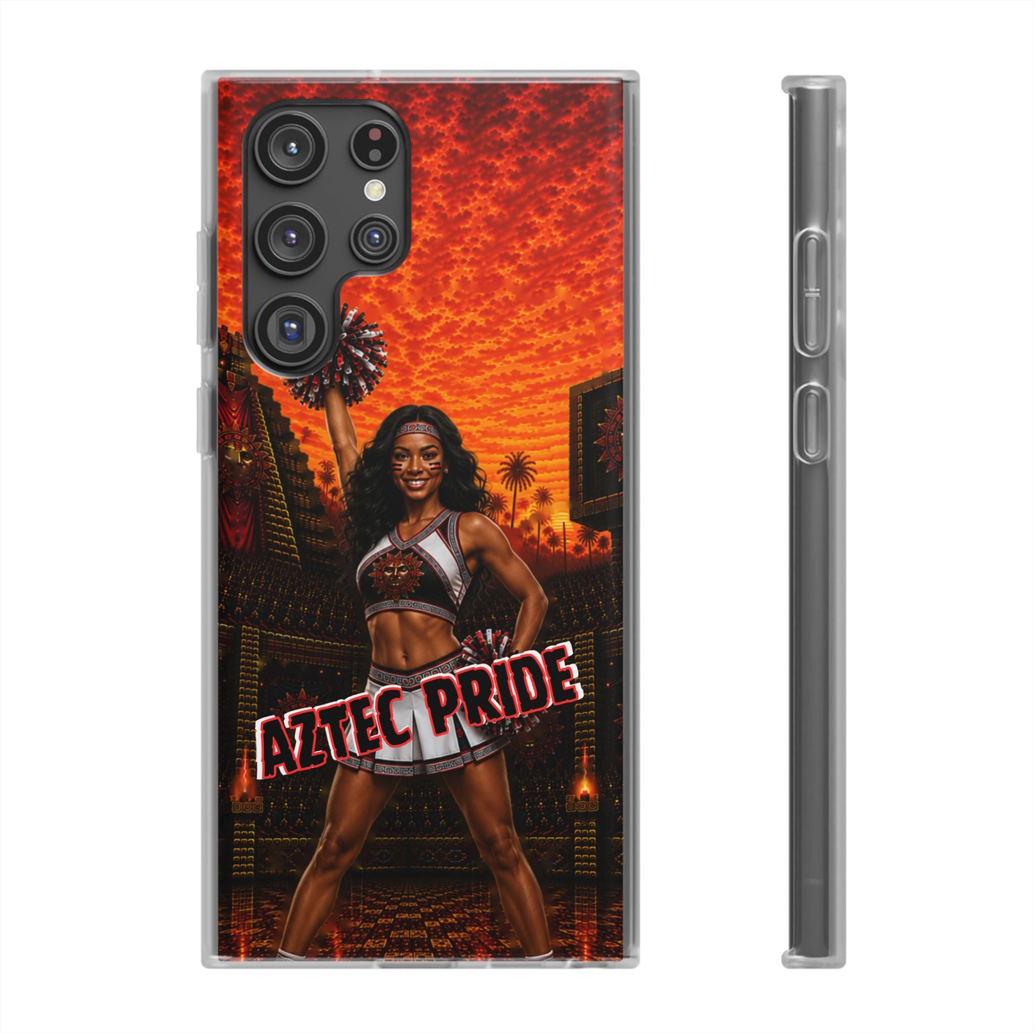 Aztec Cheerleader Warrior – Flexi Phone Case (iPhone & Samsung • Clear TPU • Made & Shipped in the USA • 🚚 FREE USA Shipping • Personalized Option)