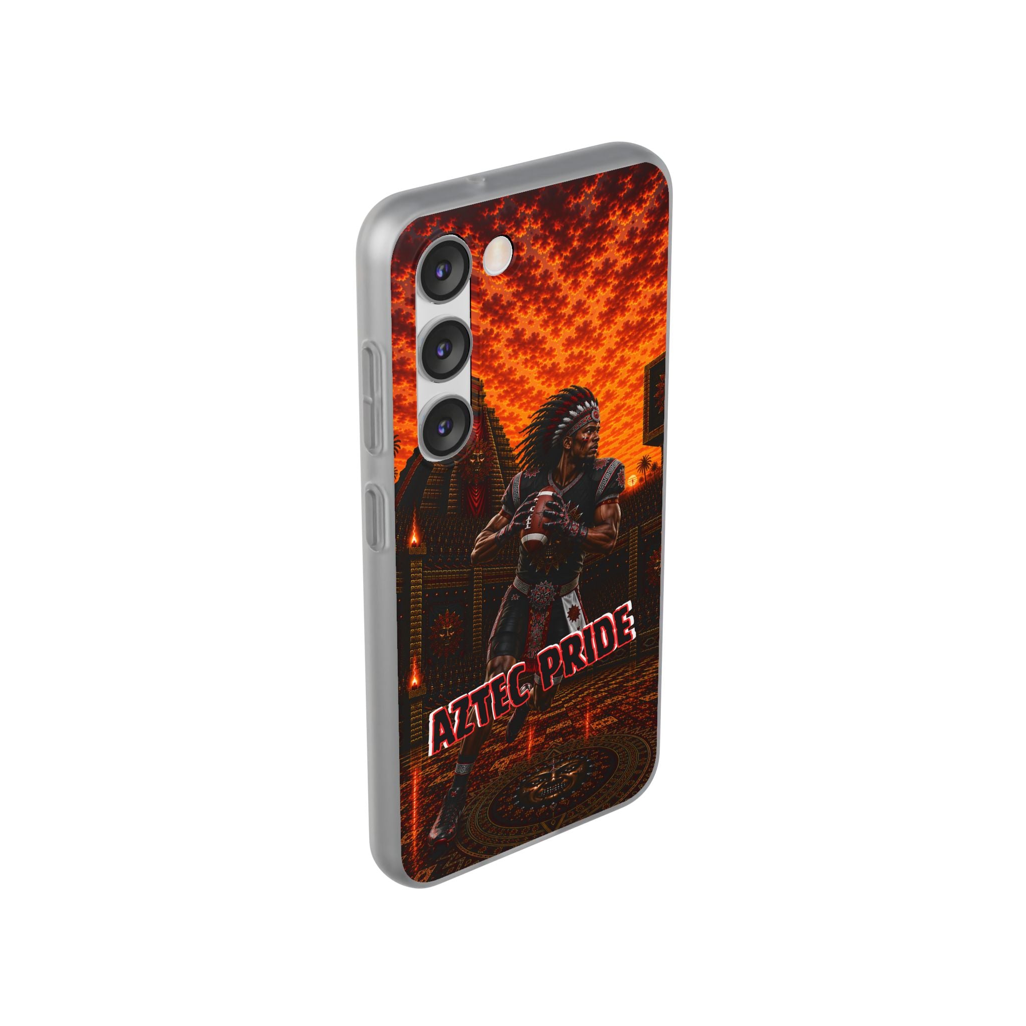Aztec Football Warrior – Flexi Phone Case (iPhone & Samsung • Clear TPU • Made & Shipped in the USA • 🚚 FREE USA Shipping • Personalized Option)