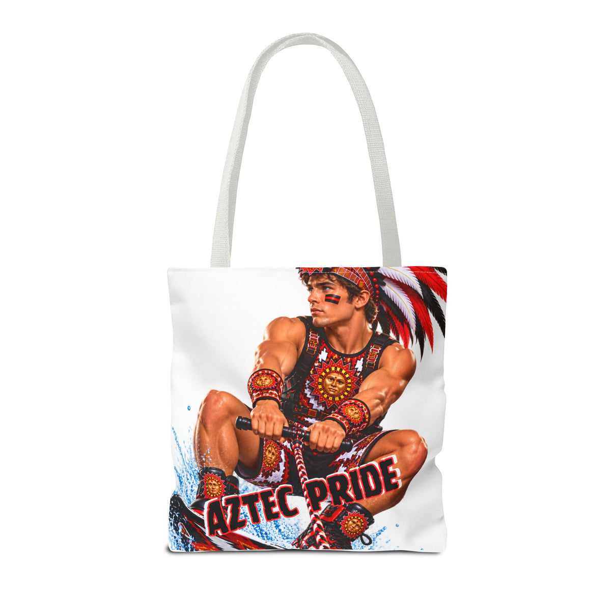 Aztec Waterski Wakeboard Warrior Tote Bag | Aztec-Inspired AI Art • Made & Shipped in the USA • 🚚 FREE USA Shipping • FREE Personalization