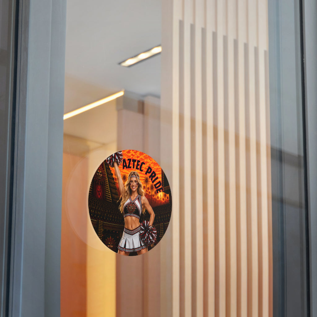 Aztec Cheerleader Warrior Round Vinyl Sticker 2”–6” | Made & Shipped in the USA • 🚚 FREE USA Shipping • Personalized Option