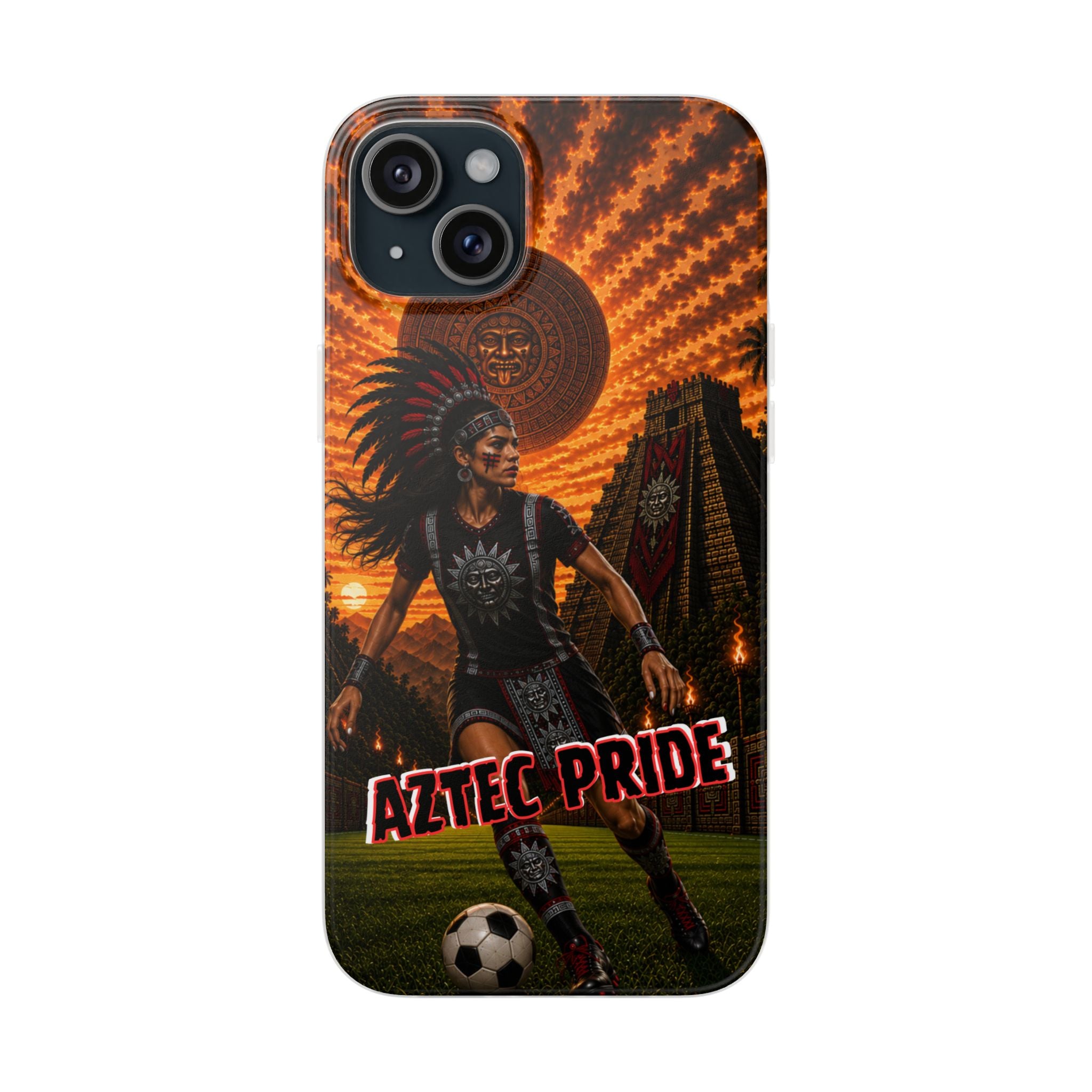 Aztec Soccer Female Warrior – Flexi Phone Case (iPhone & Samsung • Clear TPU • Made & Shipped in the USA • 🚚 FREE USA Shipping • Personalized Option)