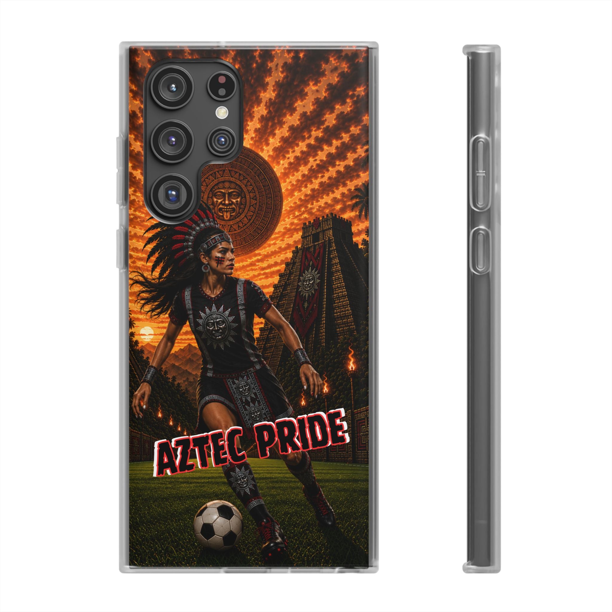 Aztec Soccer Female Warrior – Flexi Phone Case (iPhone & Samsung • Clear TPU • Made & Shipped in the USA • 🚚 FREE USA Shipping • Personalized Option)