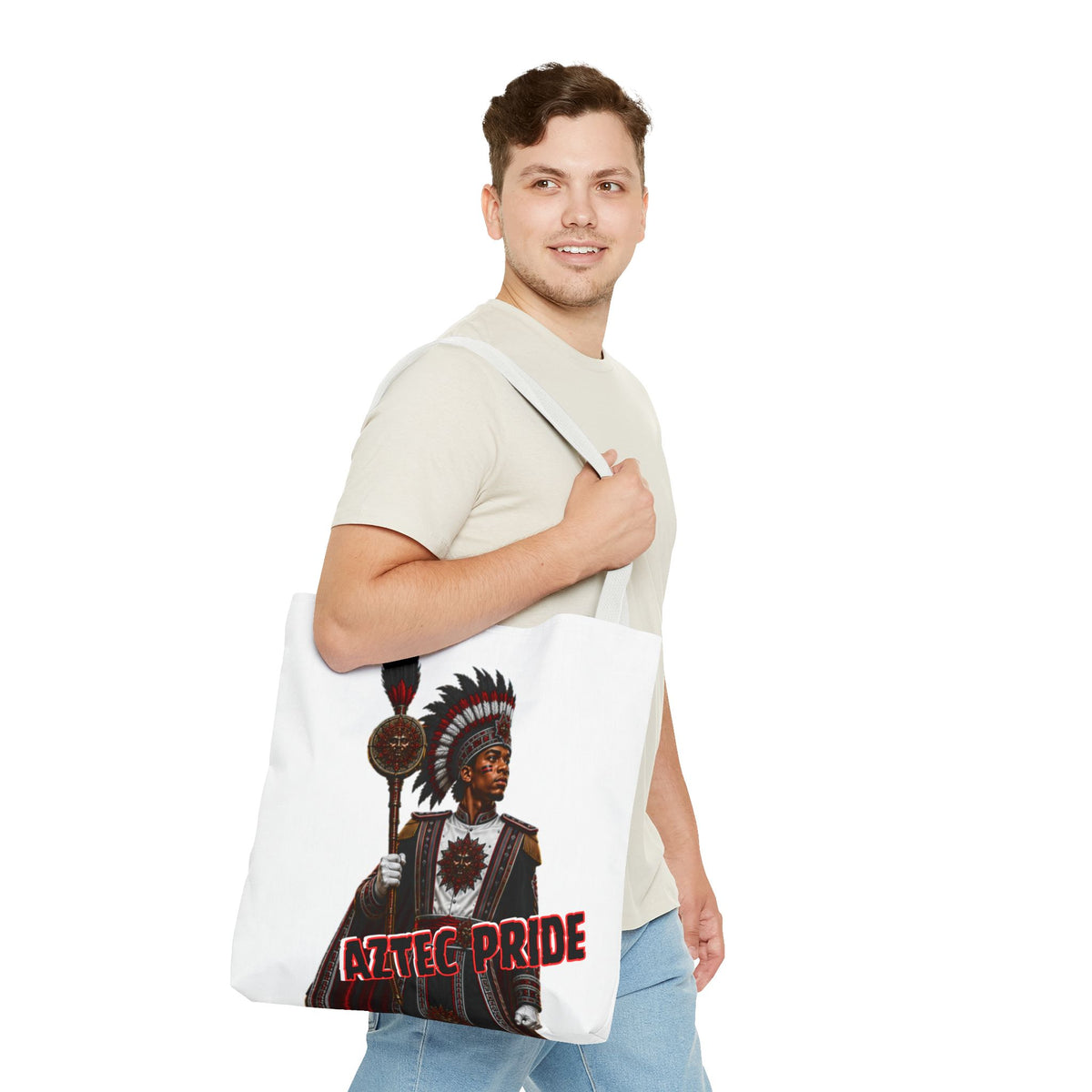 Aztec Band Warrior Tote Bag | Aztec-Inspired AI Art • Made & Shipped in the USA • 🚚 FREE USA Shipping • FREE Personalization