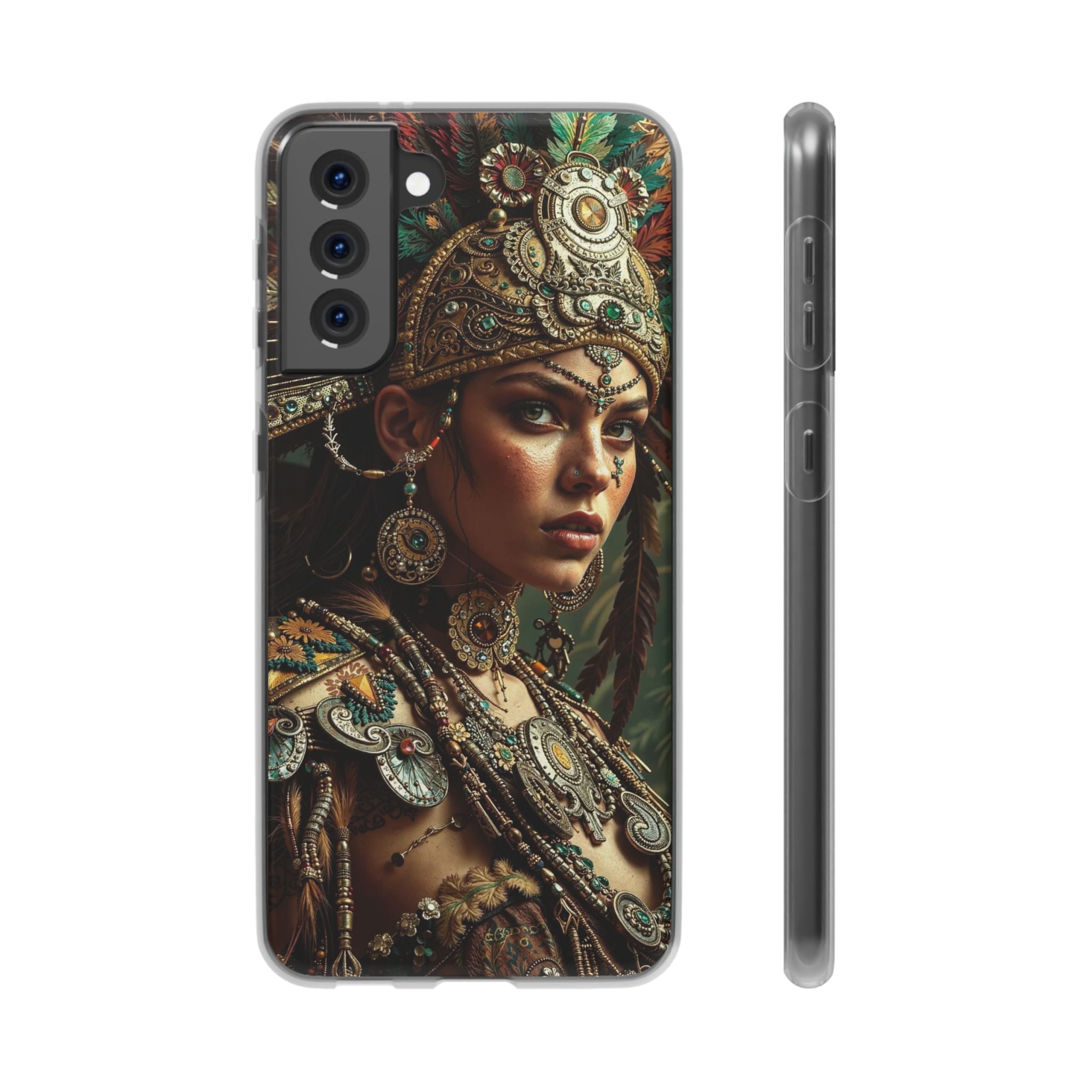 Aztec Warrior Goddess – Flexi Phone Case (iPhone & Samsung • Clear TPU • Made in USA • Personalized Option)