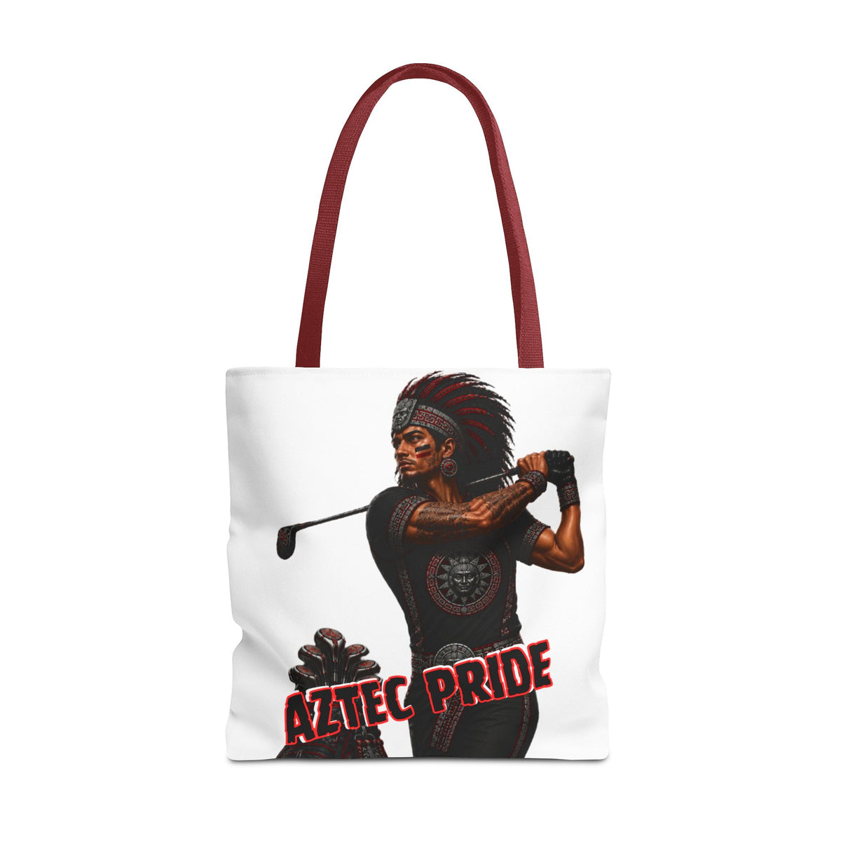 Aztec Golf Male Warrior Tote Bag | Aztec-Inspired AI Art • Made & Shipped in the USA • 🚚 FREE USA Shipping • FREE Personalization