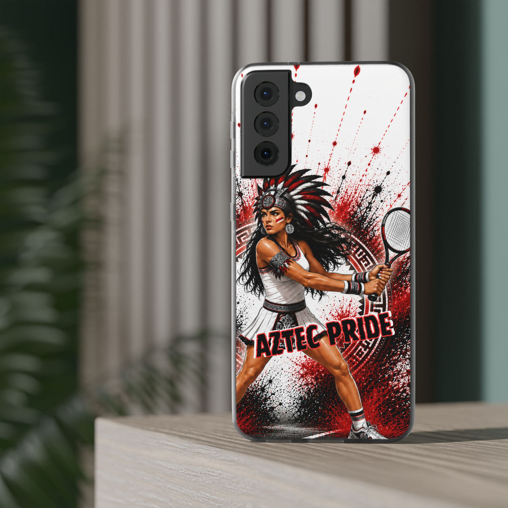 Aztec Tennis Female Warrior – Flexi Phone Case (iPhone & Samsung • Clear TPU • Made & Shipped in the USA • 🚚 FREE USA Shipping • Personalized Option)