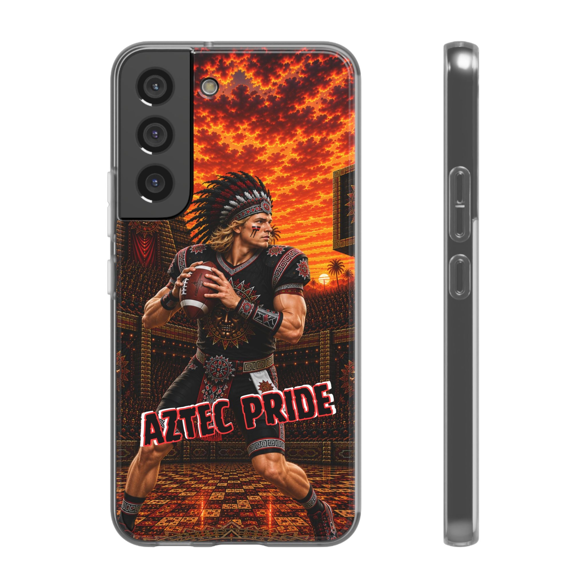 Aztec Football Warrior – Flexi Phone Case (iPhone & Samsung • Clear TPU • Made & Shipped in the USA • 🚚 FREE USA Shipping • Personalized Option)