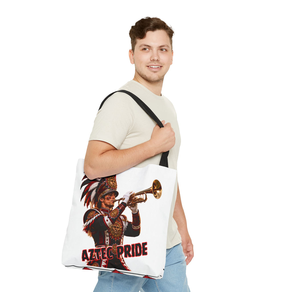 Aztec Trumpet Warrior Tote Bag | Aztec-Inspired AI Art • Made & Shipped in the USA • 🚚 FREE USA Shipping • FREE Personalization