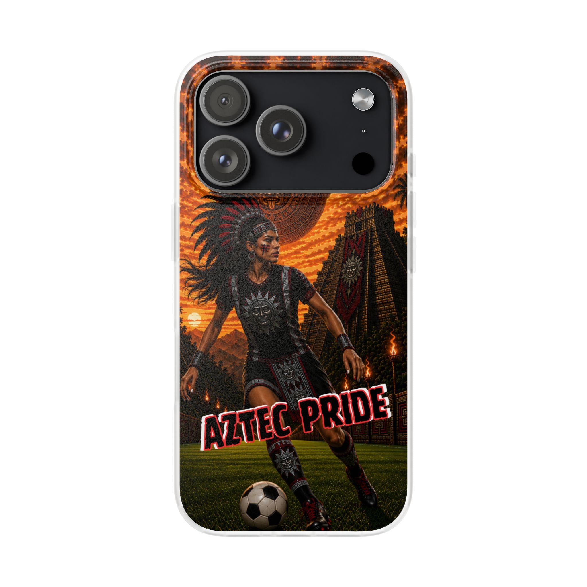 Aztec Soccer Female Warrior – Flexi Phone Case (iPhone & Samsung • Clear TPU • Made & Shipped in the USA • 🚚 FREE USA Shipping • Personalized Option)