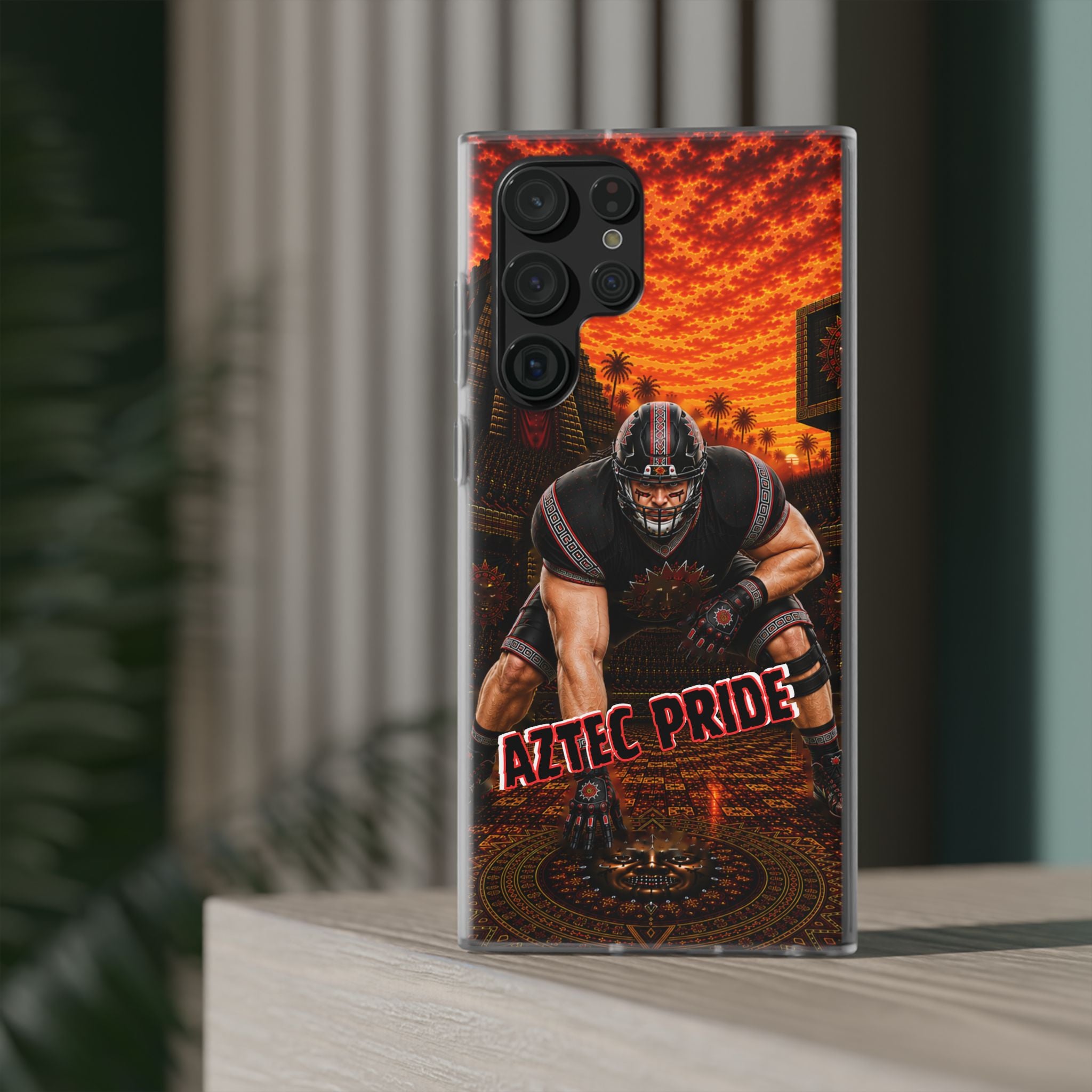 Aztec Football Warrior – Flexi Phone Case (iPhone & Samsung • Clear TPU • Made & Shipped in the USA • 🚚 FREE USA Shipping • Personalized Option)