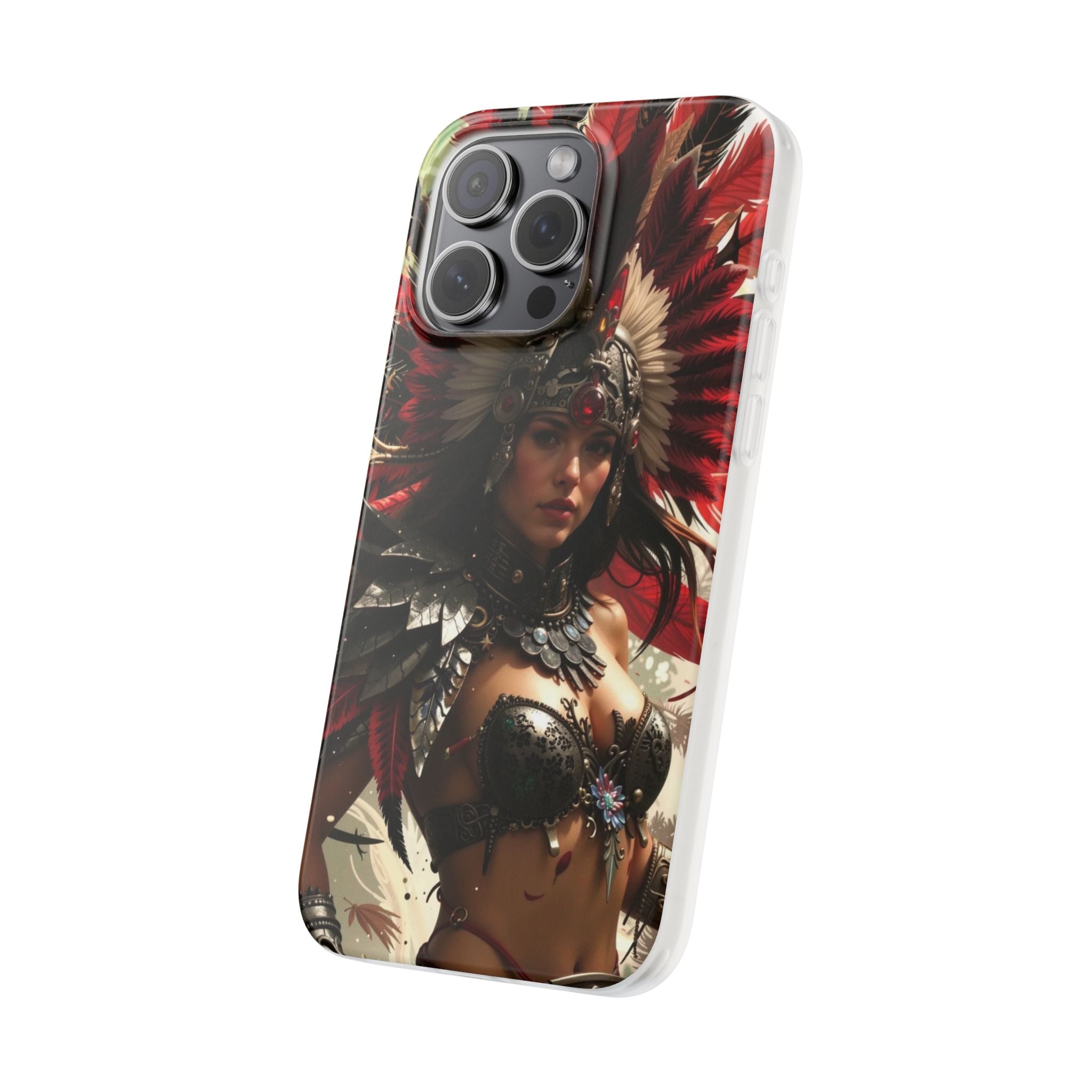 Aztec Blood Feather Goddess – Flexi Phone Case (iPhone & Samsung • Clear TPU • Made in USA • Personalized Option)