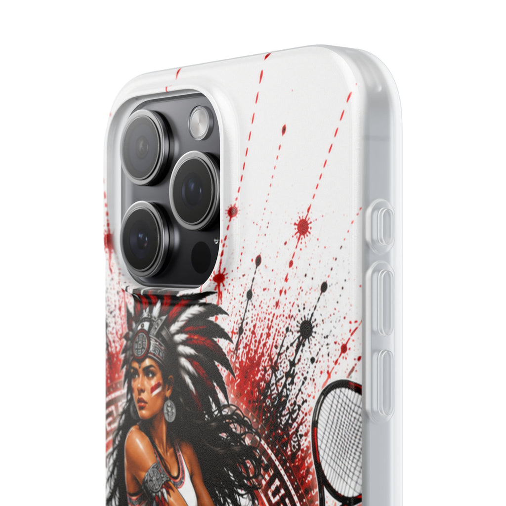 Aztec Tennis Female Warrior – Flexi Phone Case (iPhone & Samsung • Clear TPU • Made & Shipped in the USA • 🚚 FREE USA Shipping • Personalized Option)