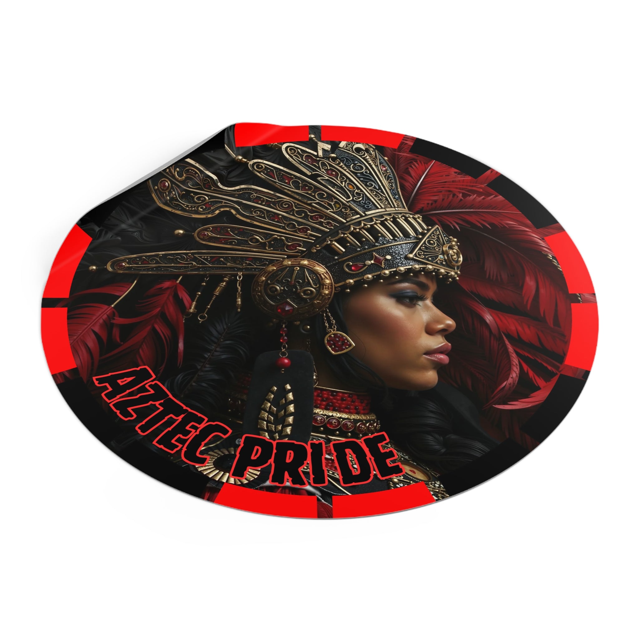 Aztec Lioness Queen Round Vinyl Sticker – Waterproof Matte Decal (2”–6”)