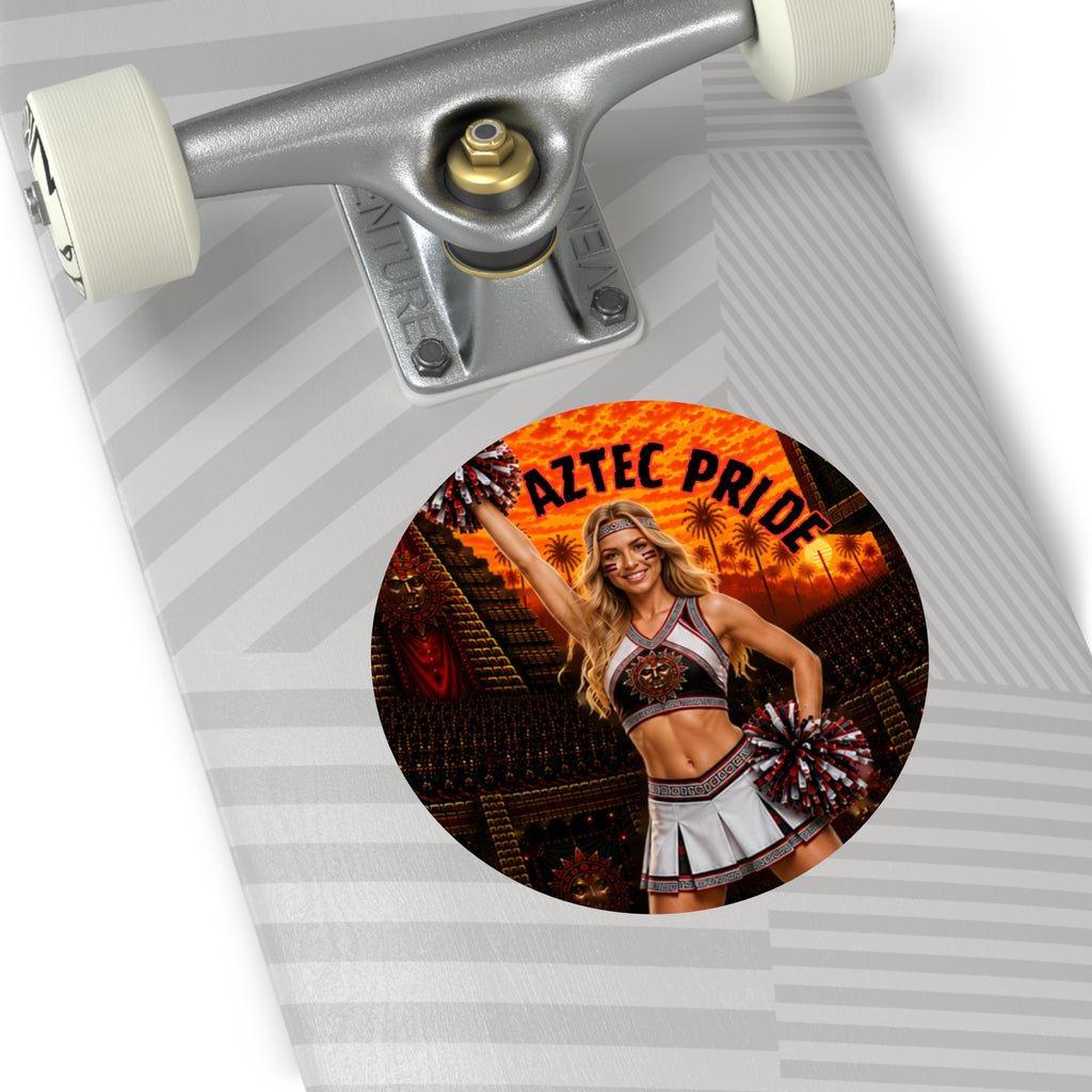 Aztec Cheerleader Warrior Round Vinyl Sticker 2”–6” | Made & Shipped in the USA • 🚚 FREE USA Shipping • Personalized Option