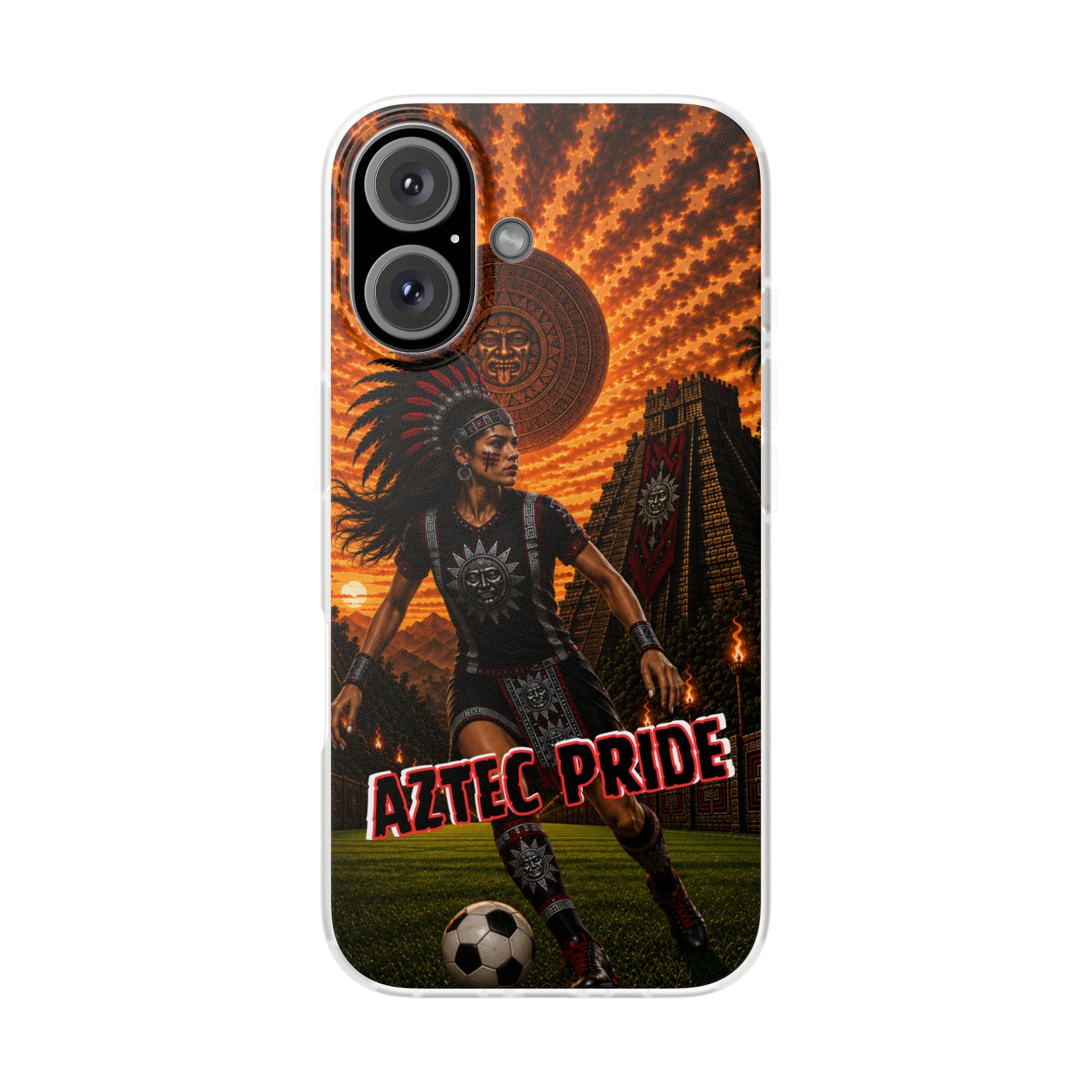 Aztec Soccer Female Warrior – Flexi Phone Case (iPhone & Samsung • Clear TPU • Made & Shipped in the USA • 🚚 FREE USA Shipping • Personalized Option)