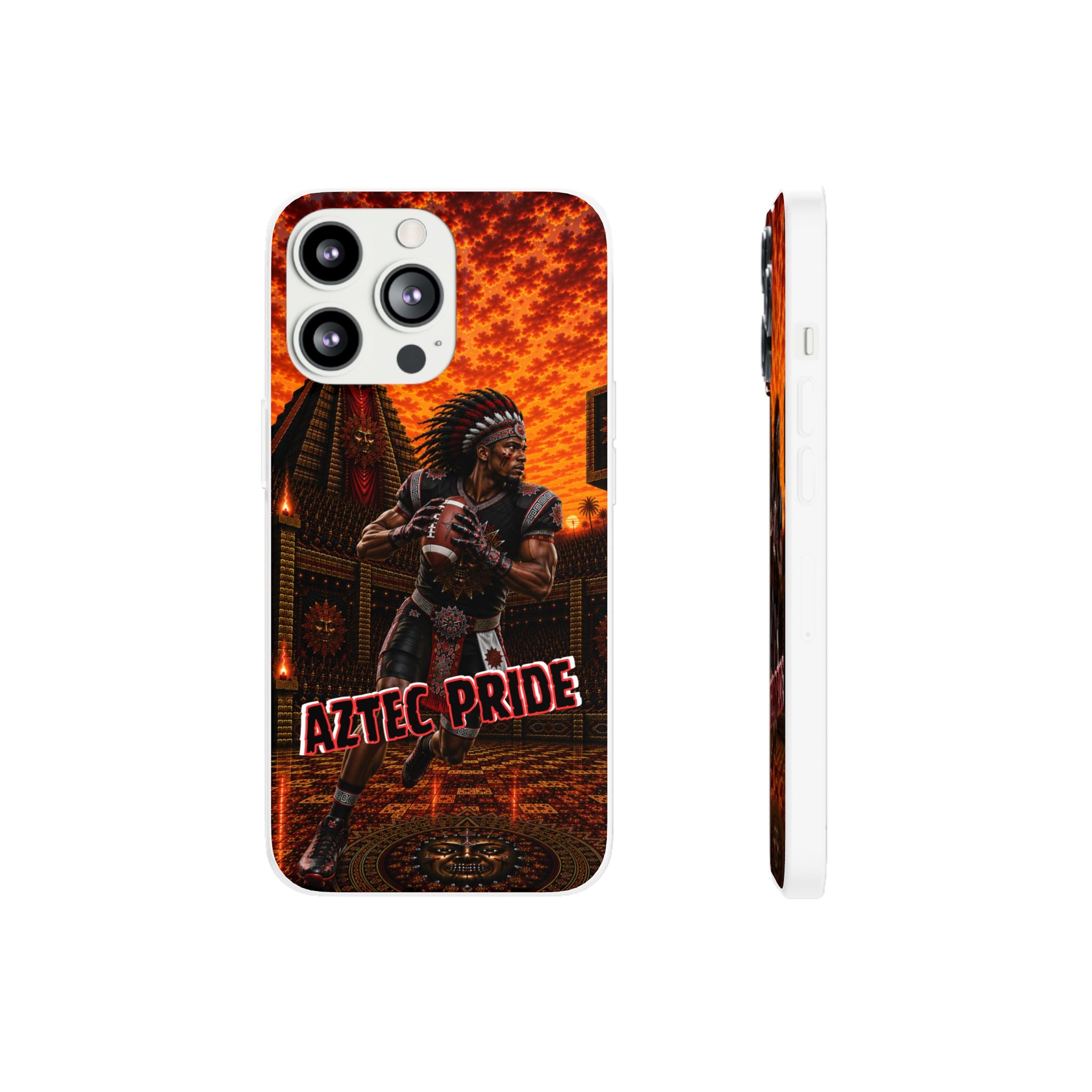 Aztec Football Warrior – Flexi Phone Case (iPhone & Samsung • Clear TPU • Made & Shipped in the USA • 🚚 FREE USA Shipping • Personalized Option)