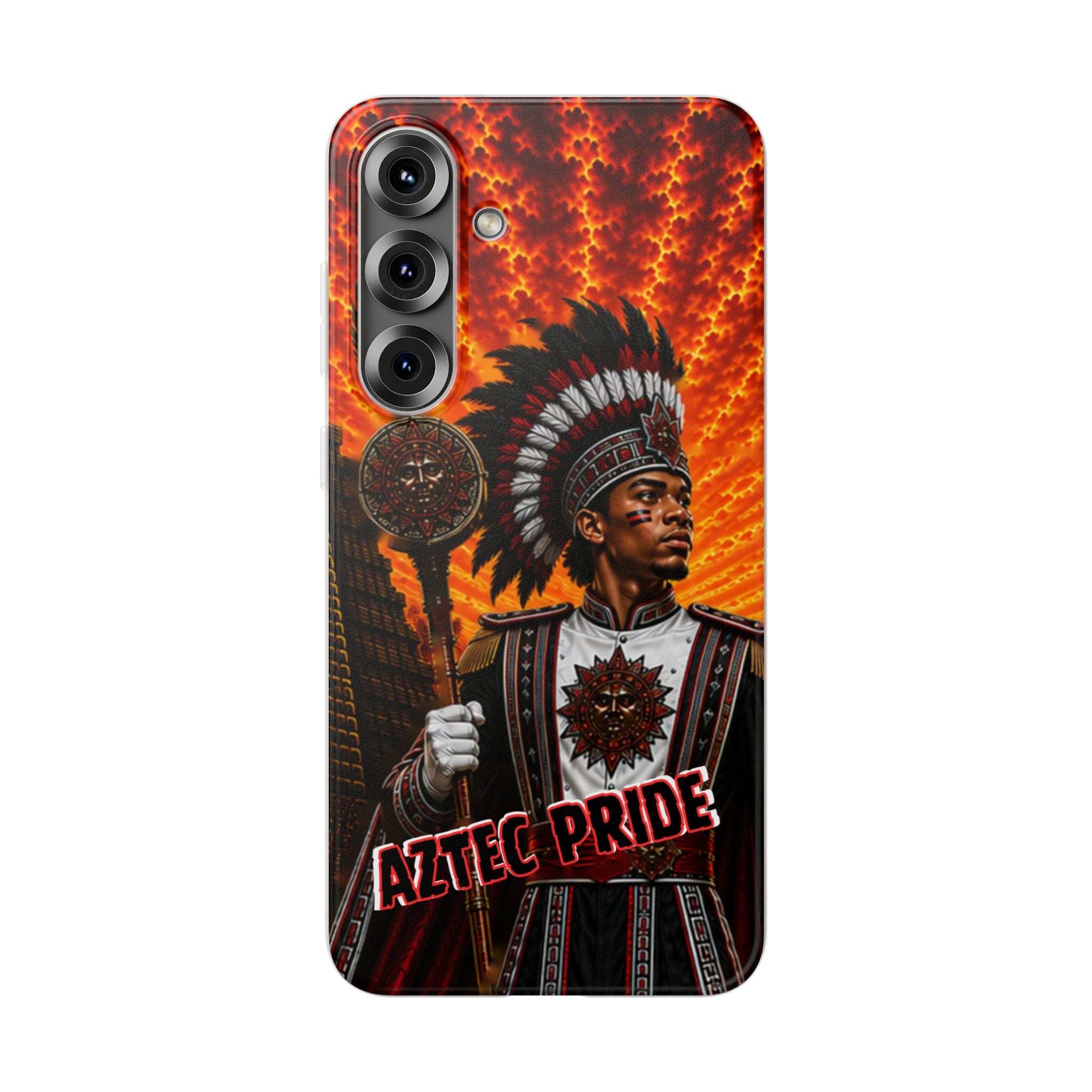 Aztec Drum Major Warrior – Flexi Phone Case (iPhone & Samsung • Clear TPU • Made & Shipped in the USA • 🚚 FREE USA Shipping • Personalized Option)