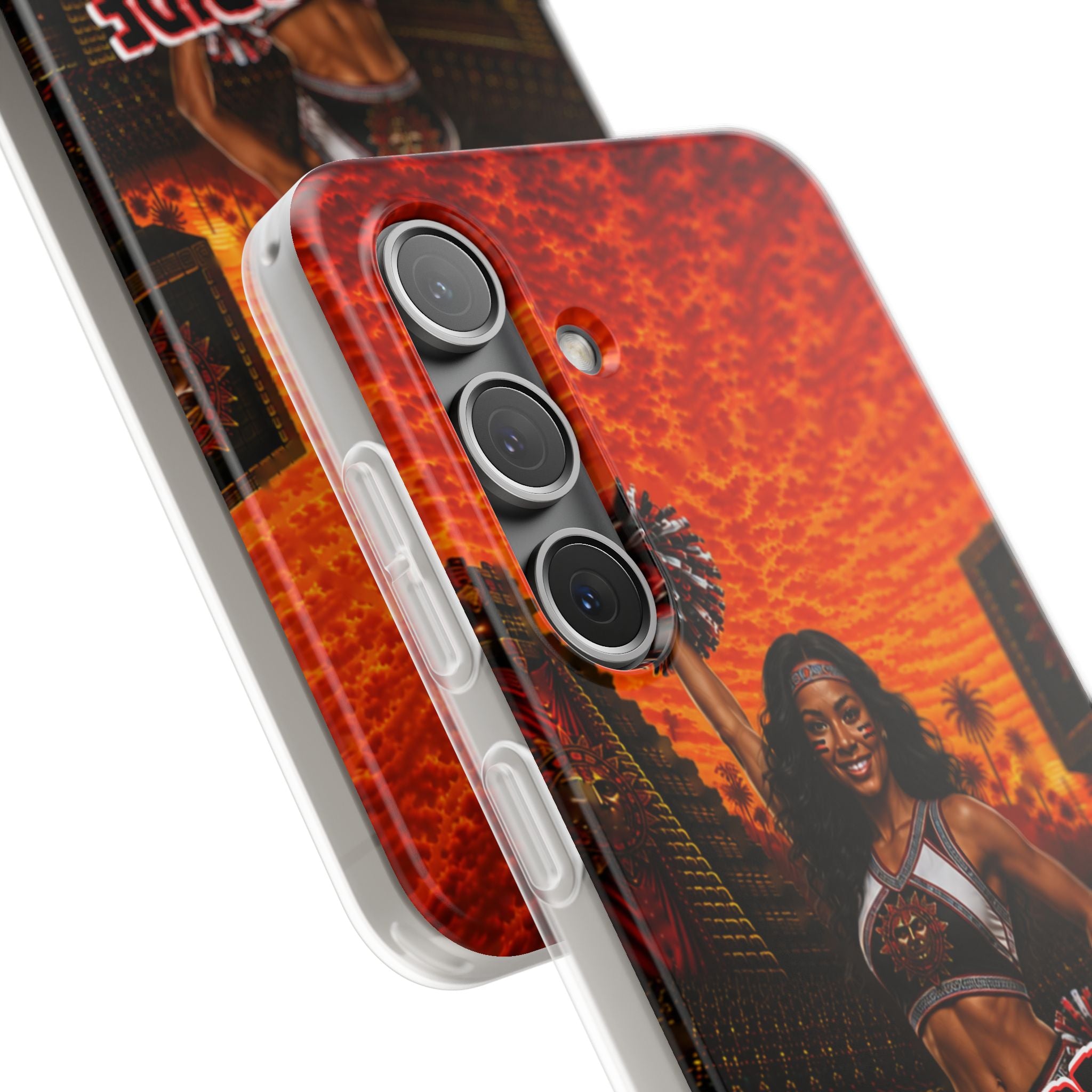 Aztec Cheerleader Warrior – Flexi Phone Case (iPhone & Samsung • Clear TPU • Made & Shipped in the USA • 🚚 FREE USA Shipping • Personalized Option)