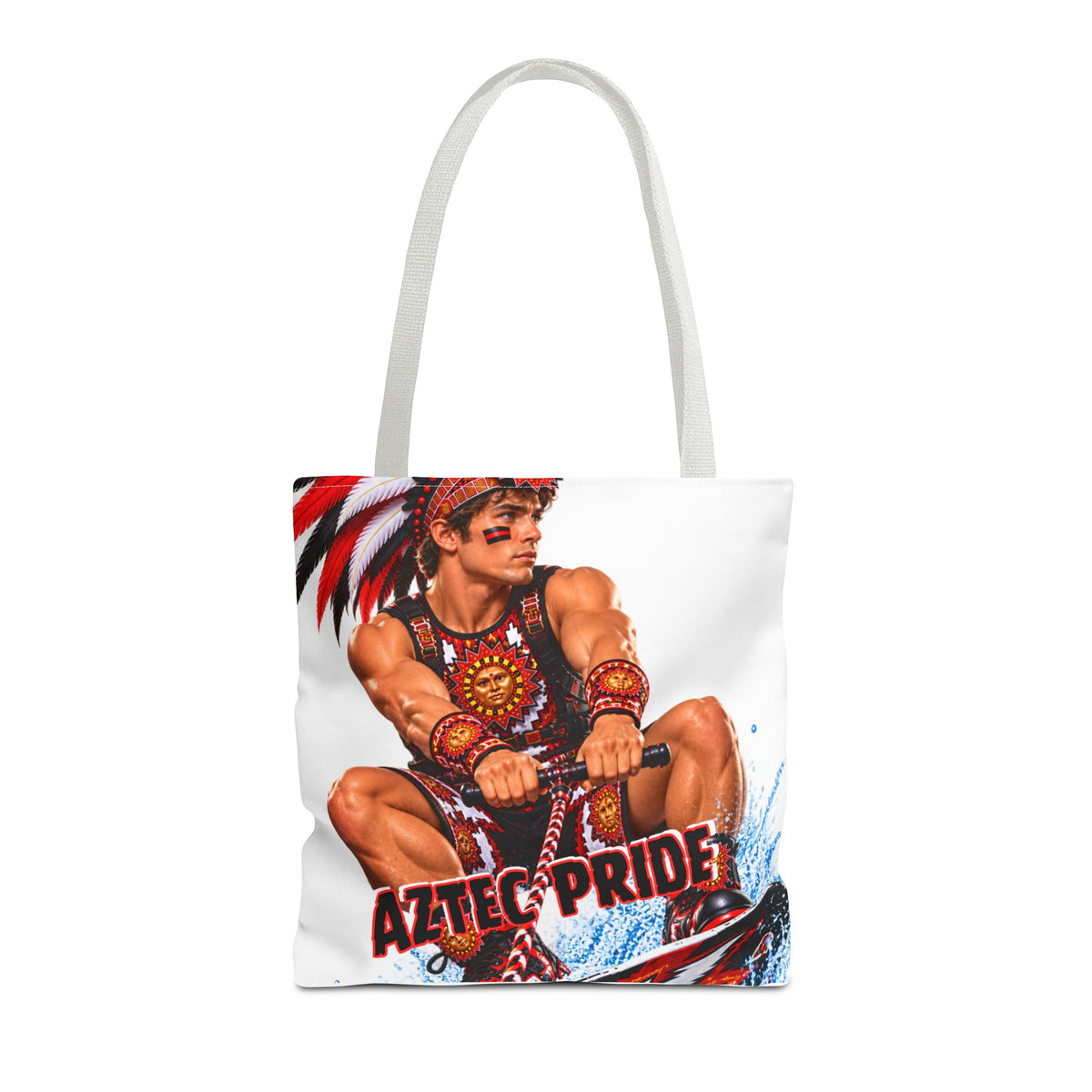 Aztec Waterski Wakeboard Warrior Tote Bag | Aztec-Inspired AI Art • Made & Shipped in the USA • 🚚 FREE USA Shipping • FREE Personalization