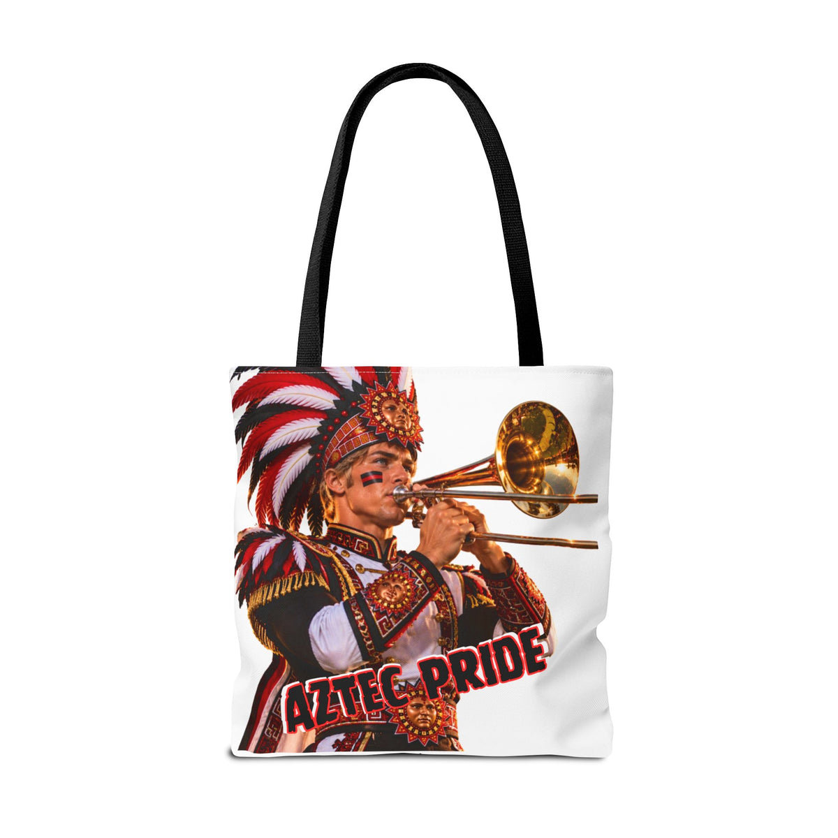 Aztec Trombone Warrior Tote Bag | Aztec-Inspired AI Art • Made & Shipped in the USA • 🚚 FREE USA Shipping • FREE Personalization