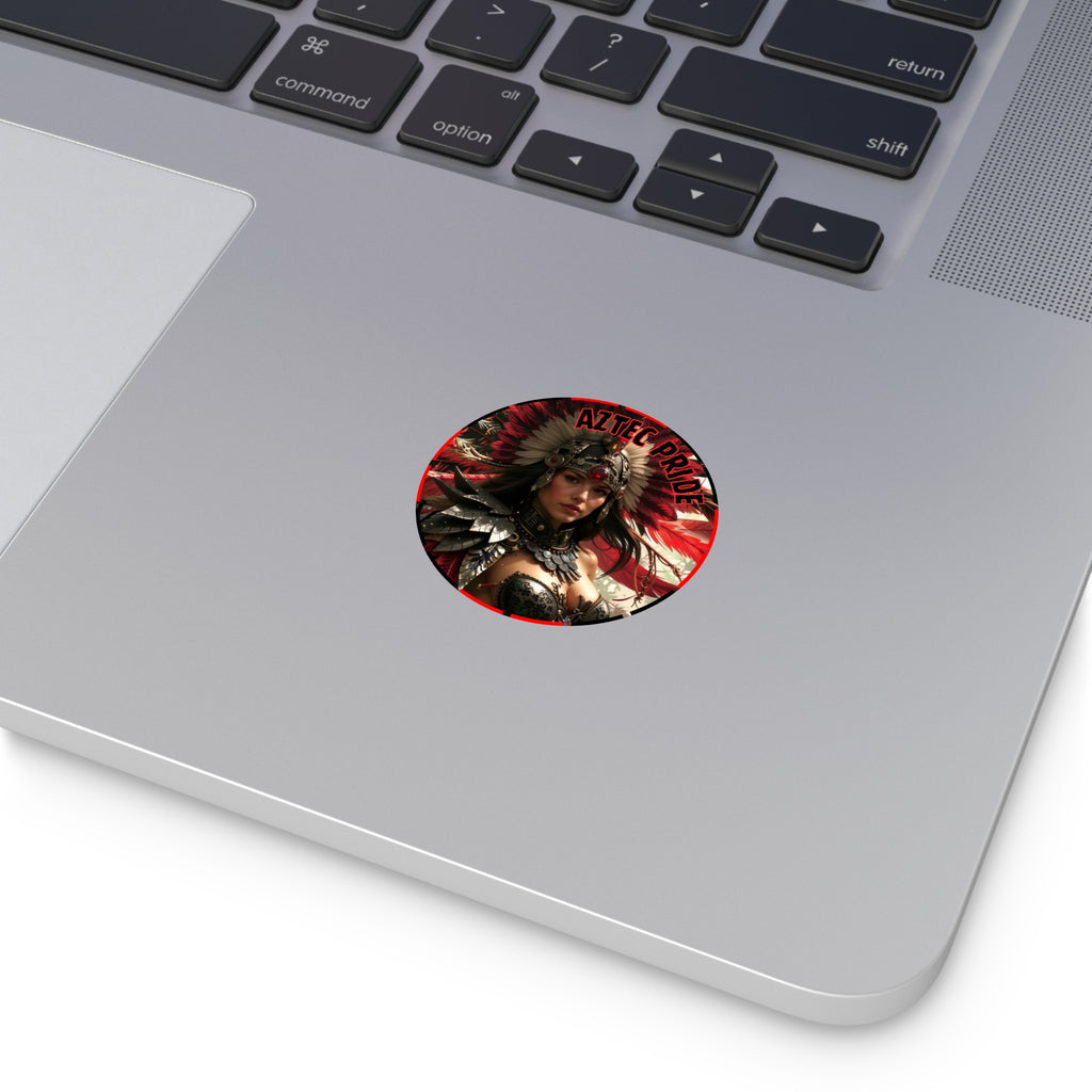 Aztec Blood Feather Goddess Round Vinyl Sticker – Waterproof Matte Decal (2”–6”)