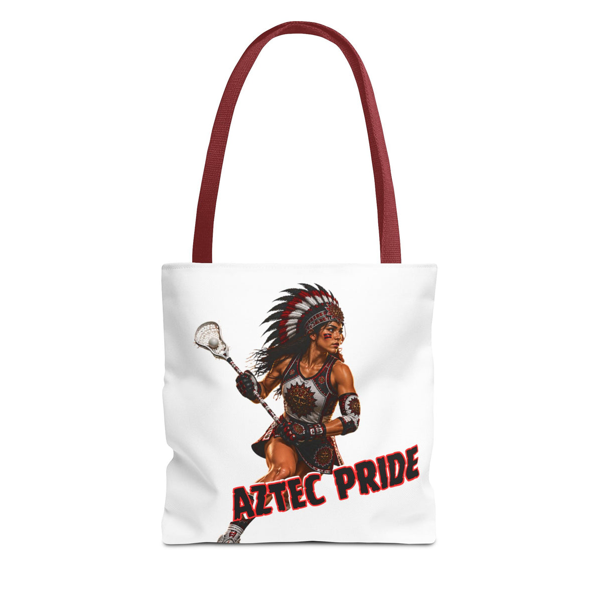 Aztec Lacrosse Female Warrior Tote Bag | Aztec-Inspired AI Art • Made & Shipped in the USA • 🚚 FREE USA Shipping • FREE Personalization