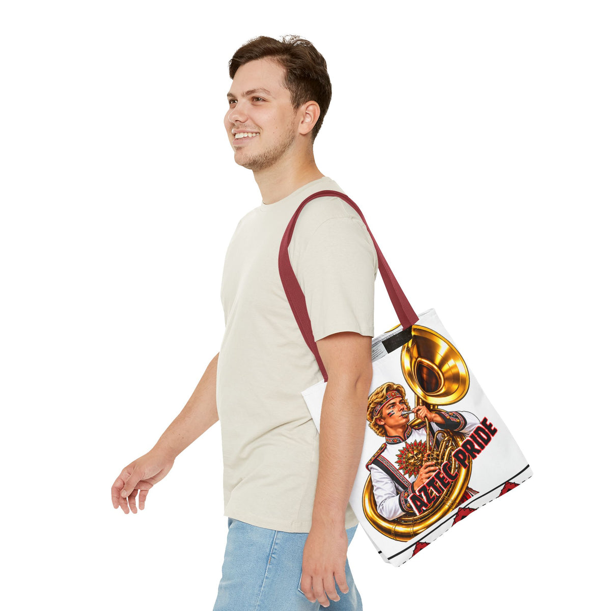 Aztec Tuba Warrior Tote Bag | Aztec-Inspired AI Art • Made & Shipped in the USA • 🚚 FREE USA Shipping • FREE Personalization