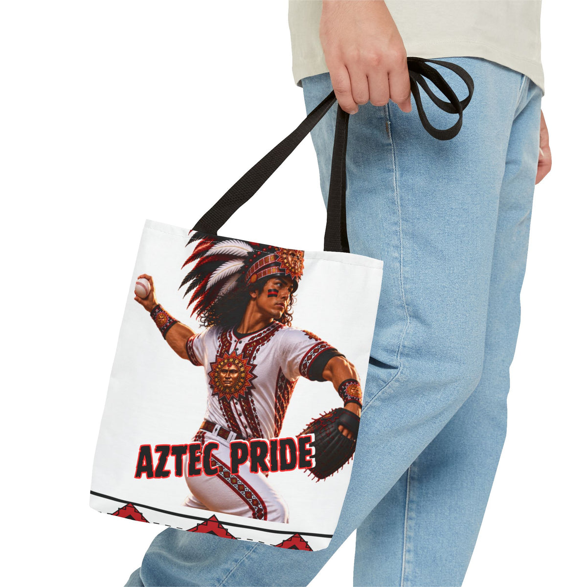 Aztec Baseball Warrior Tote Bag | Aztec-Inspired AI Art • Made & Shipped in the USA • 🚚 FREE USA Shipping • FREE Personalization