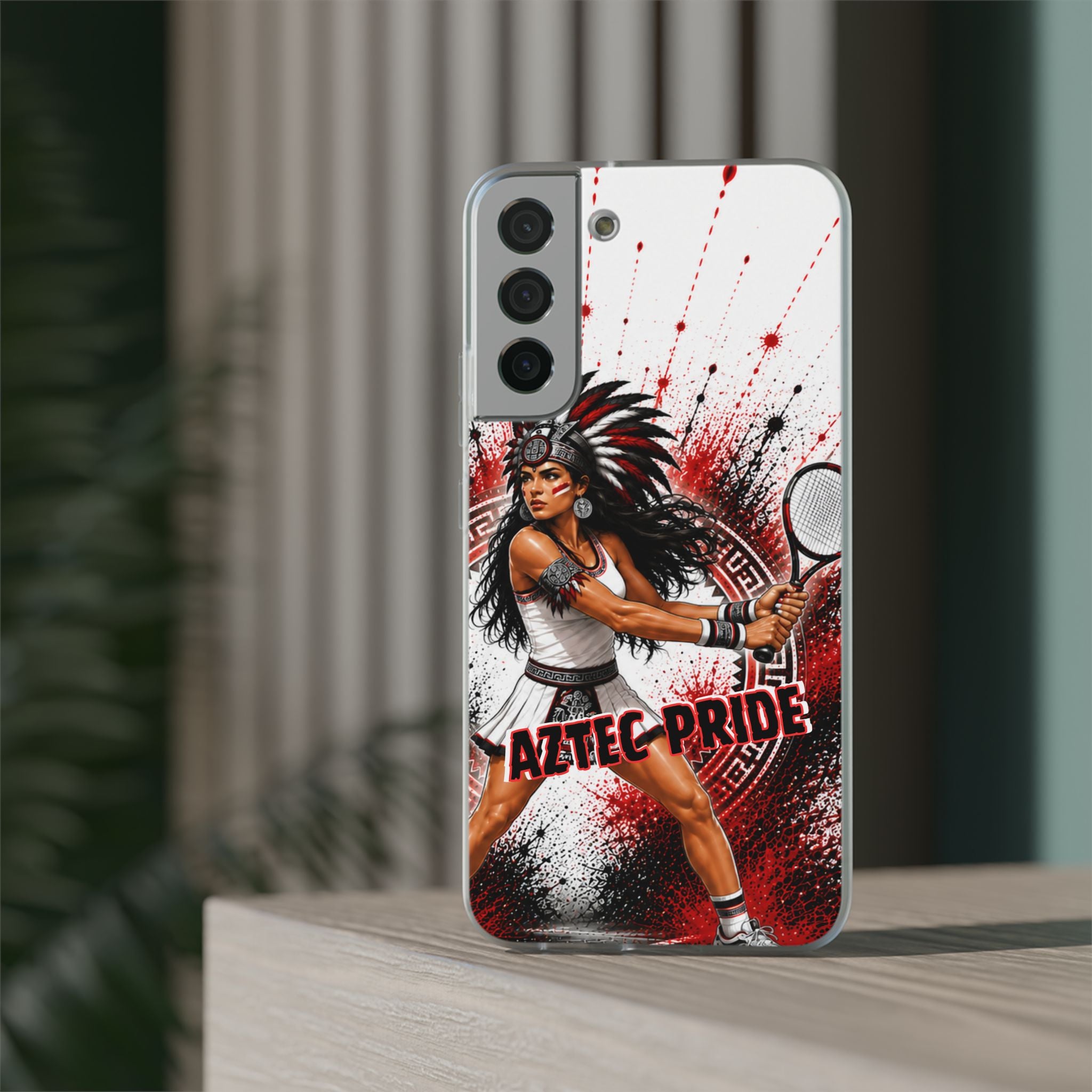 Aztec Tennis Female Warrior – Flexi Phone Case (iPhone & Samsung • Clear TPU • Made & Shipped in the USA • 🚚 FREE USA Shipping • Personalized Option)