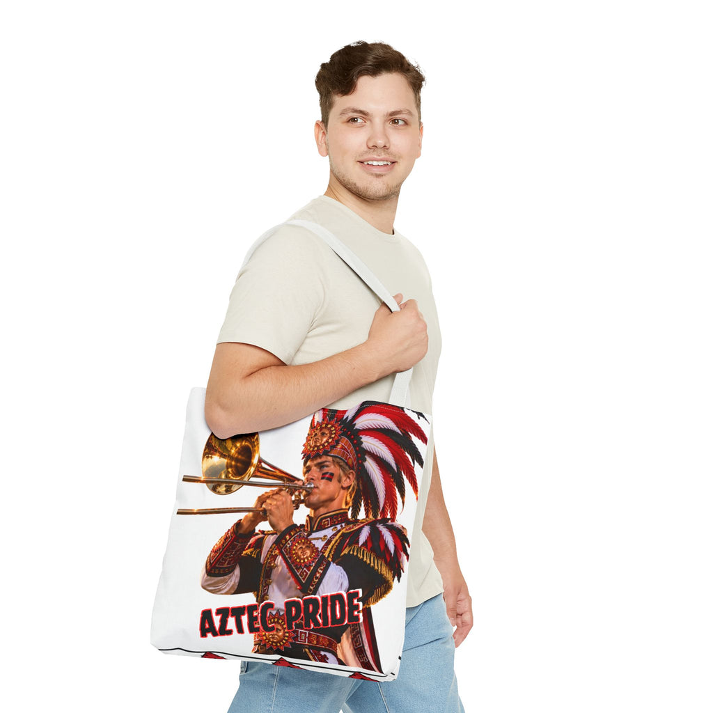 Aztec Trombone Warrior Tote Bag | Aztec-Inspired AI Art • Made & Shipped in the USA • 🚚 FREE USA Shipping • FREE Personalization