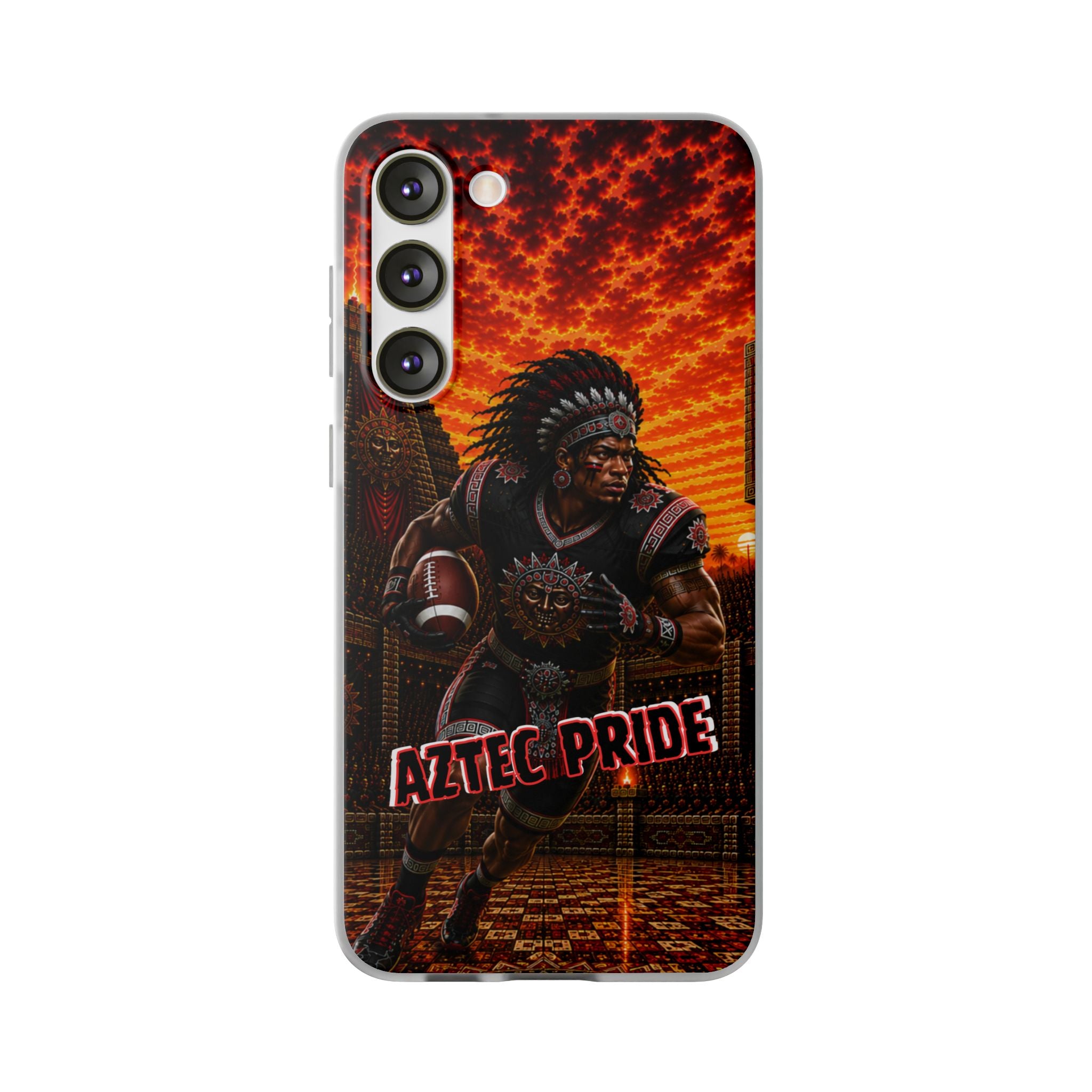 Aztec Football Warrior – Flexi Phone Case (iPhone & Samsung • Clear TPU • Made & Shipped in the USA • 🚚 FREE USA Shipping • Personalized Option)