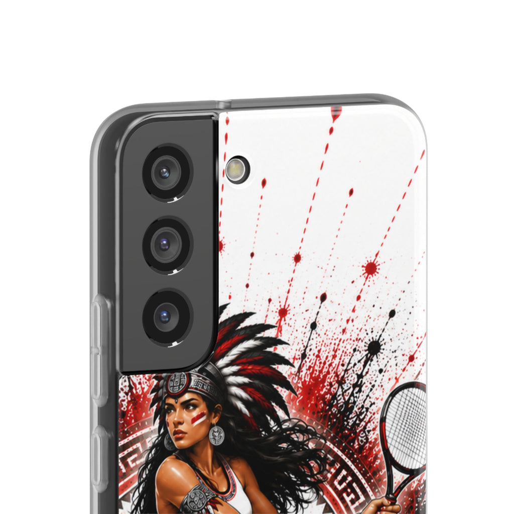 Aztec Tennis Female Warrior – Flexi Phone Case (iPhone & Samsung • Clear TPU • Made & Shipped in the USA • 🚚 FREE USA Shipping • Personalized Option)